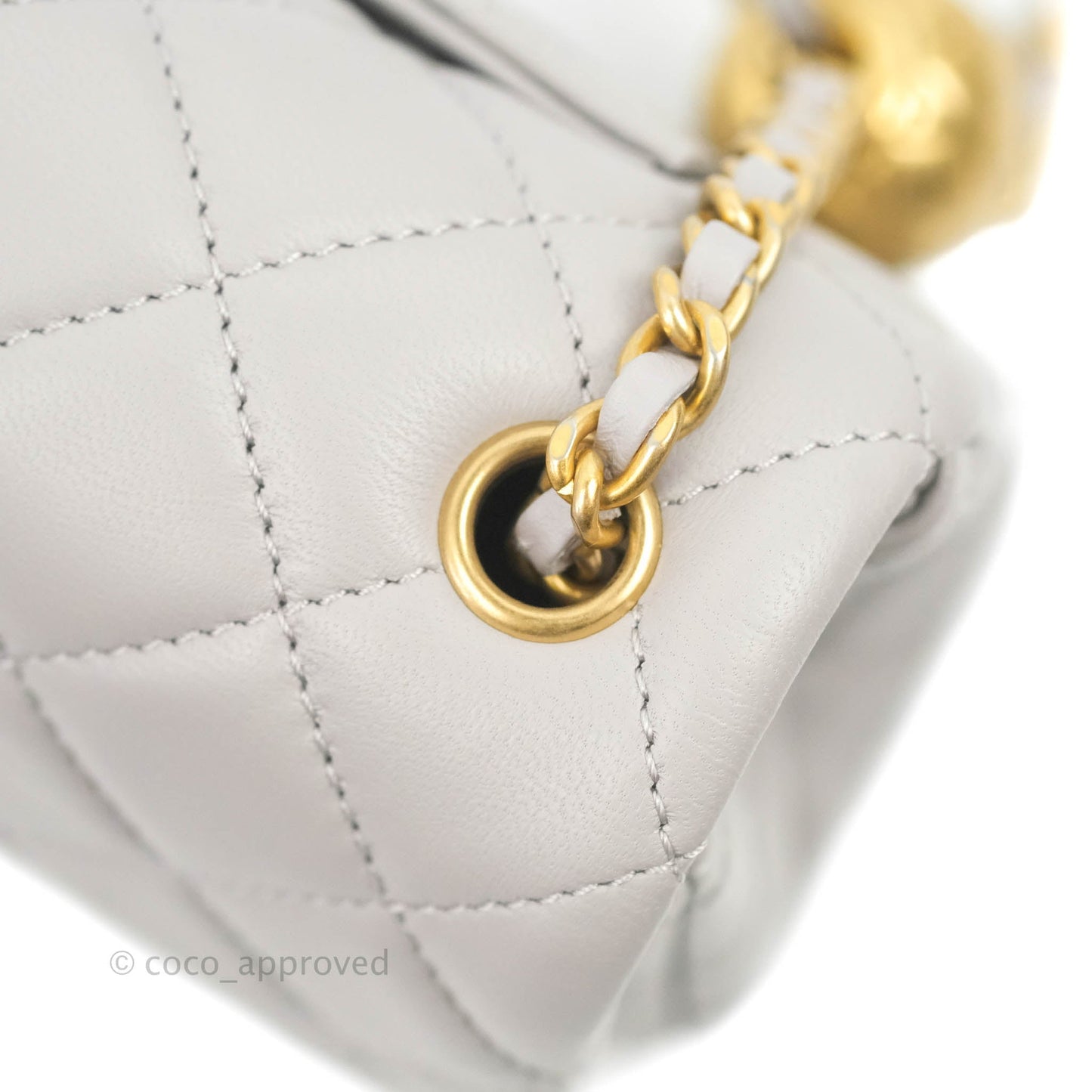 Chanel Mini Rectangular Pearl Crush Quilted Light Grey Lambskin Aged Gold Hardware 22B