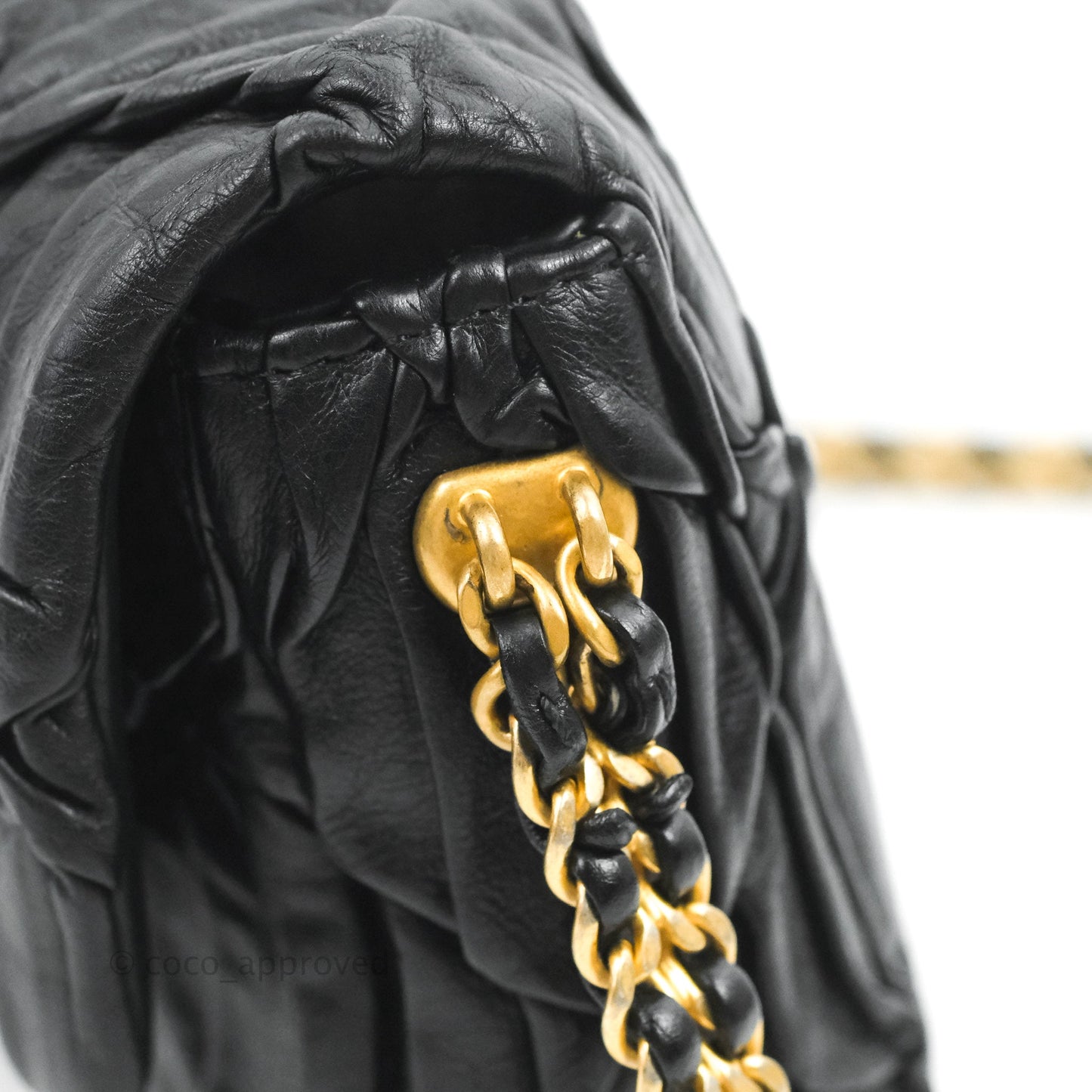 Chanel Small Coin Charm Flap Velvet Strap Black Lambskin Aged Gold Hardware