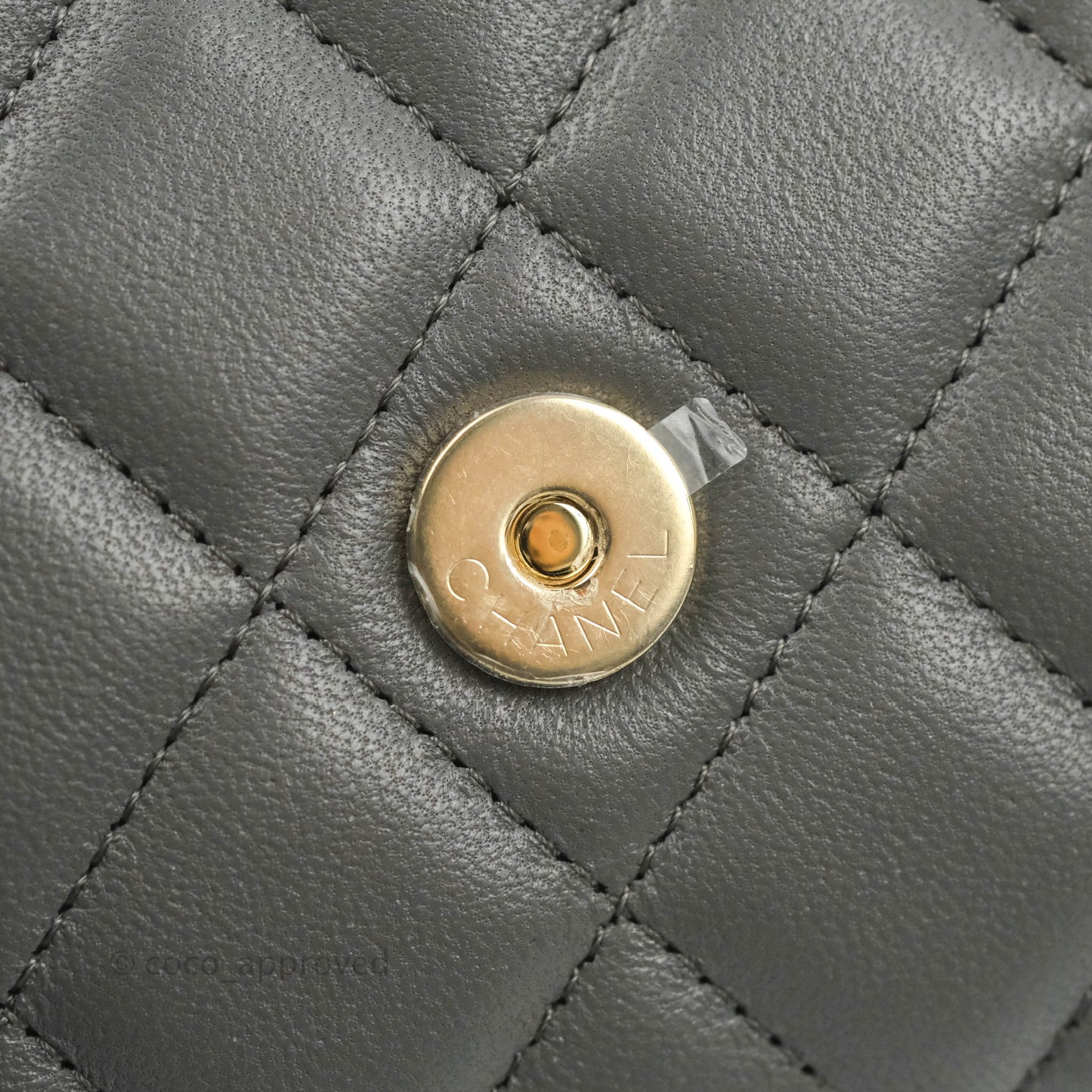 Chanel Mini Handle Clutch With Chain Grey Lambskin Gold Hardware