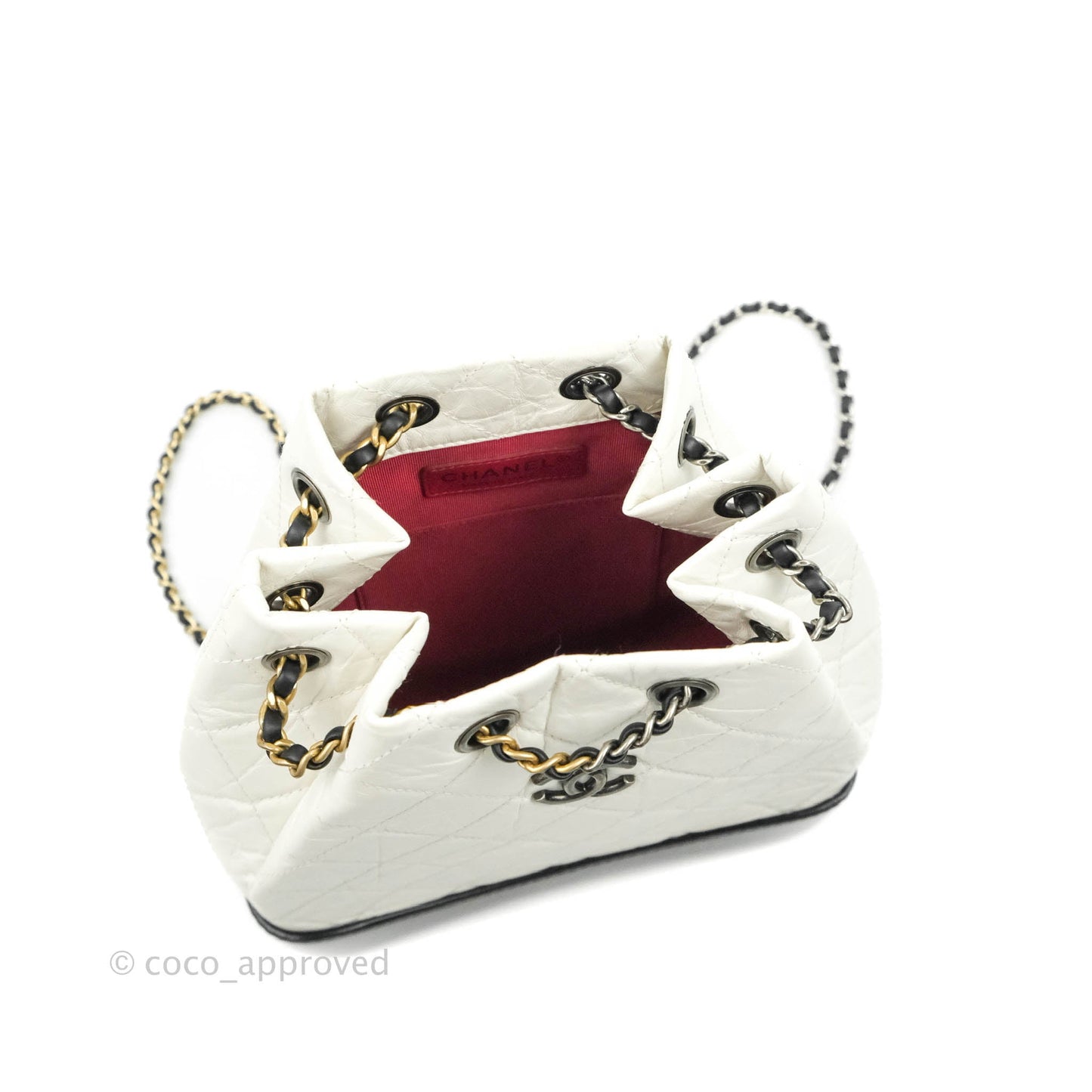 Chanel Small Gabrielle Backpack White Black Aged Calfskin