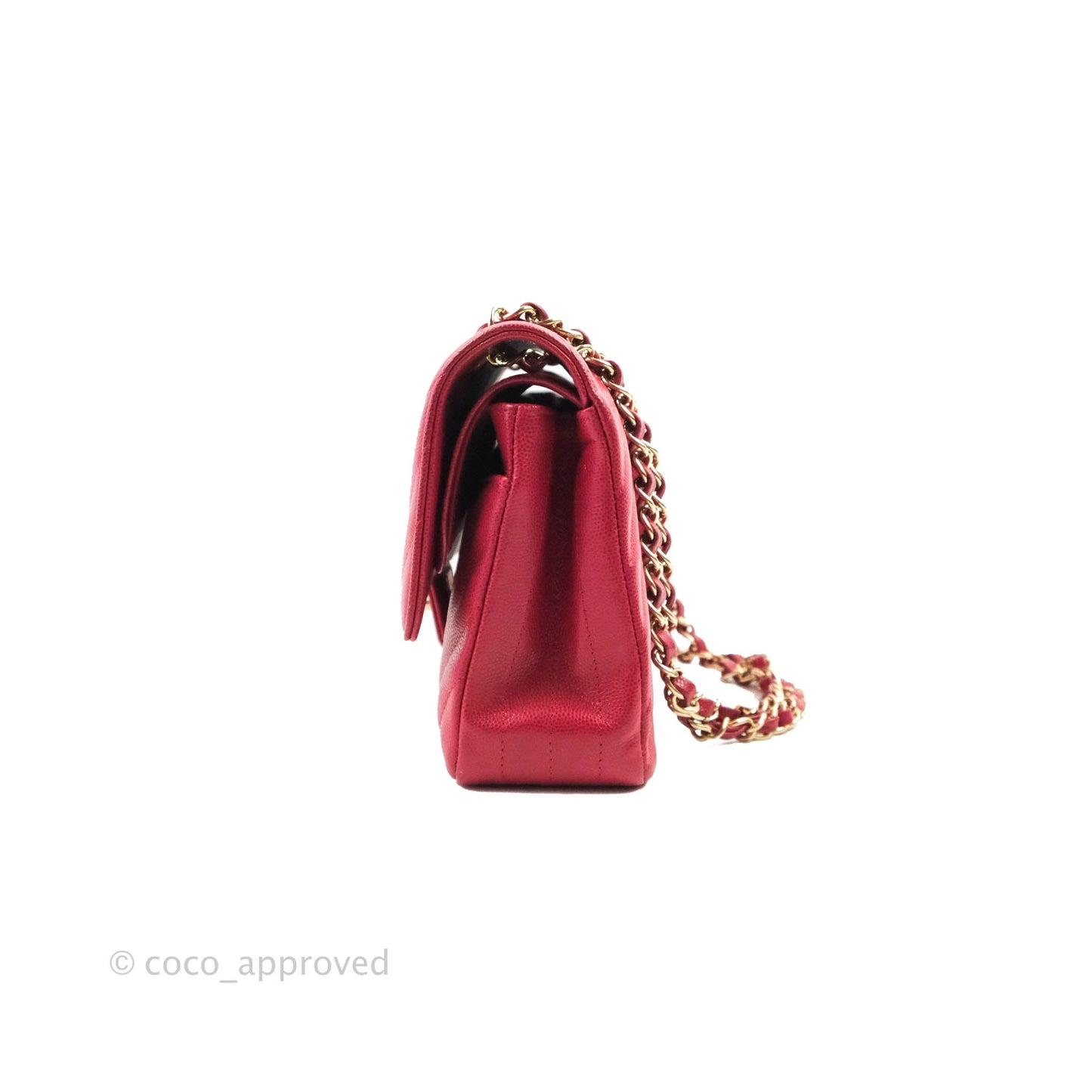 Chanel Classic M/L Medium Chevron Double Flap Cherry Red Caviar Gold Hardware