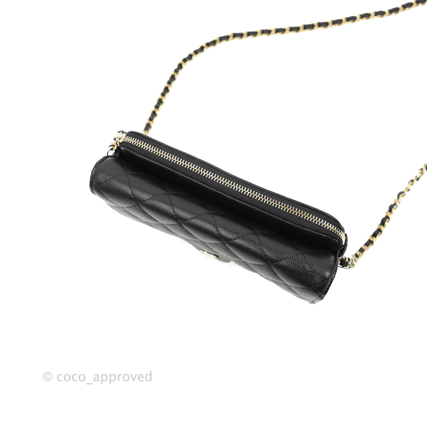 Chanel Classic Flap Phone Holder With Chain Black Caviar Gold Hardware 22A