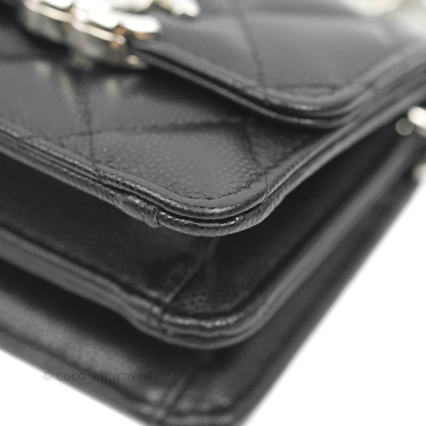 Chanel Mini Clutch With Chain Black Caviar Enamel Silver Hardware 22S