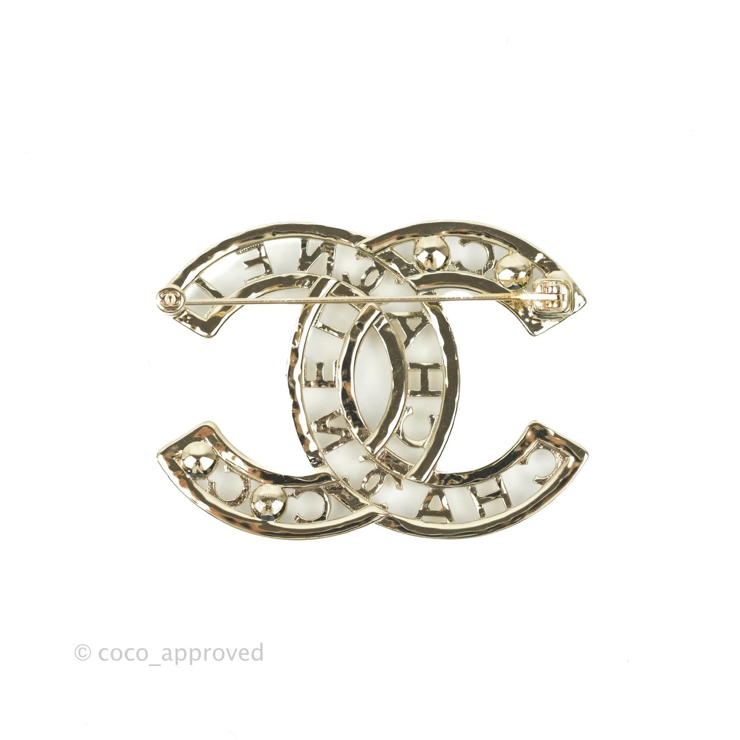 Chanel CC Pearl Crystal Brooch Gold Tone 20B