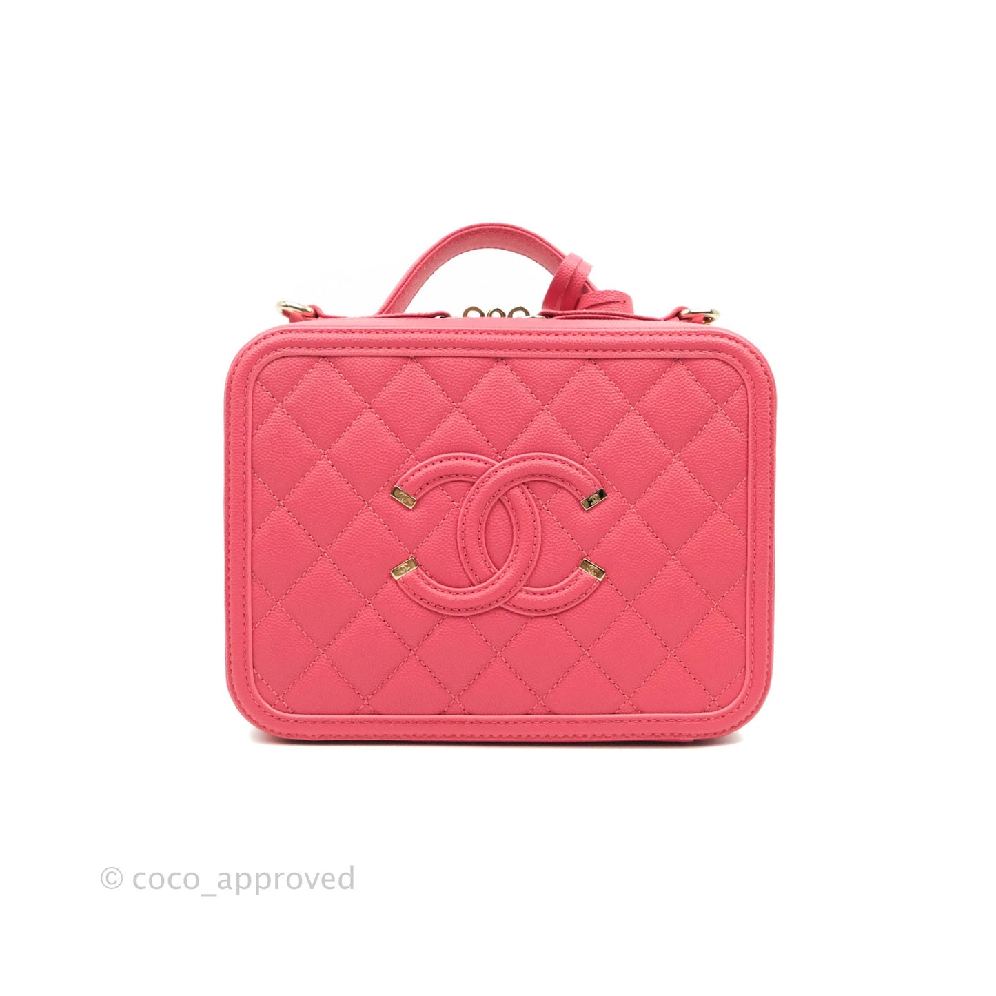 Chanel Quilted Medium CC Filigree Vanity Case Rosy Pink Caviar Gold Hardware