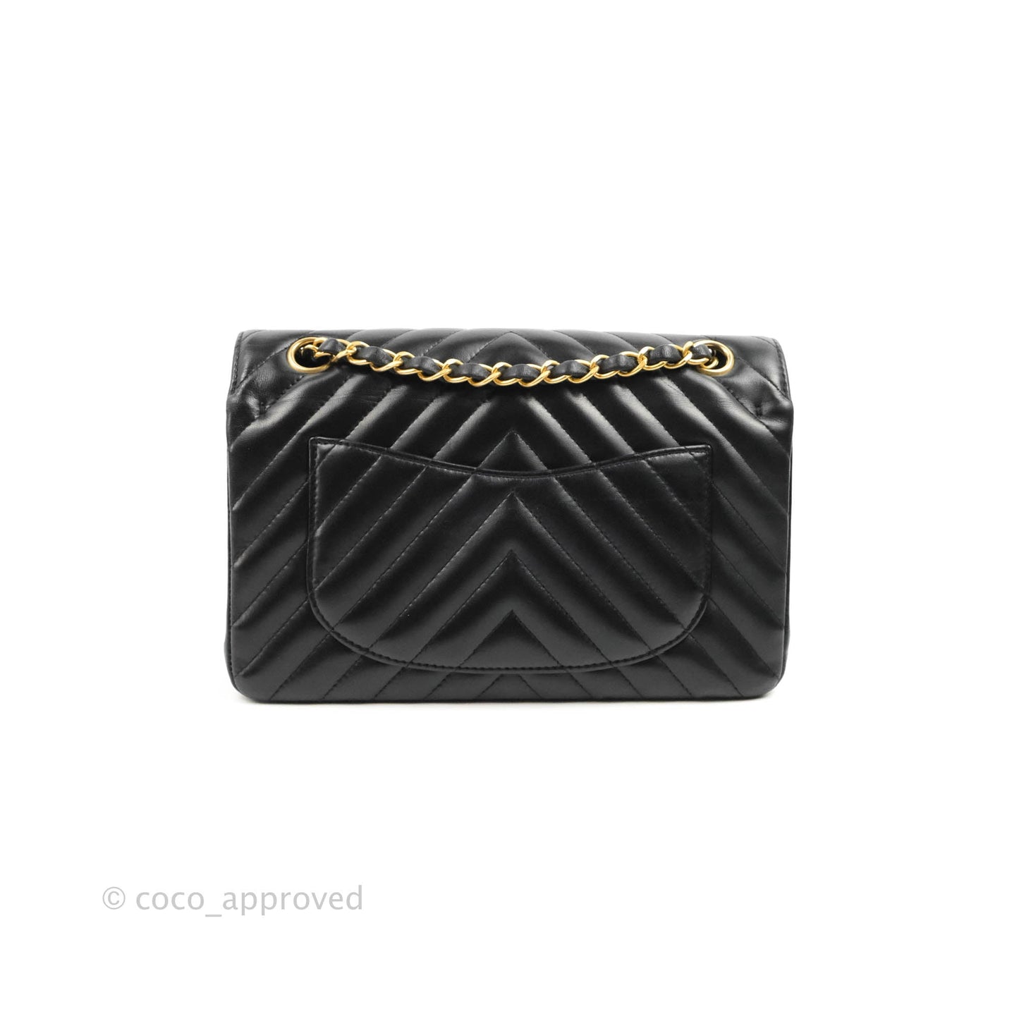 Chanel Classic Chevron S/M Small Double Flap Black Lambskin Gold Hardware