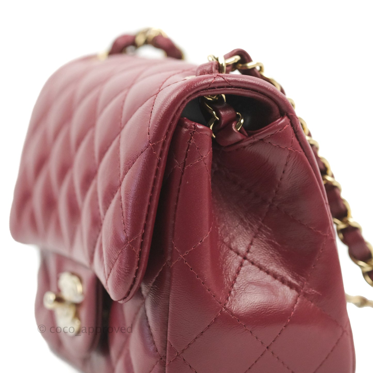 Chanel Quilted Mini Square Burgundy Lambskin Gold Hardware