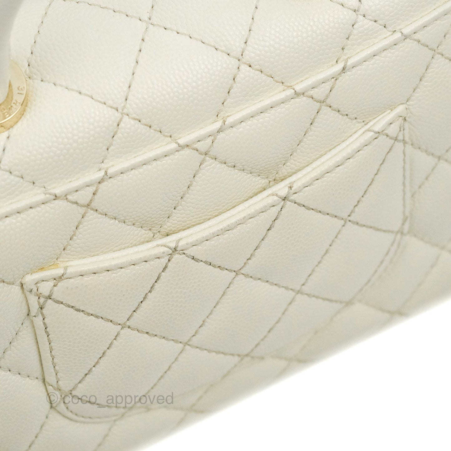 Chanel Mini Coco Handle Quilted Ivory Caviar Gold Hardware