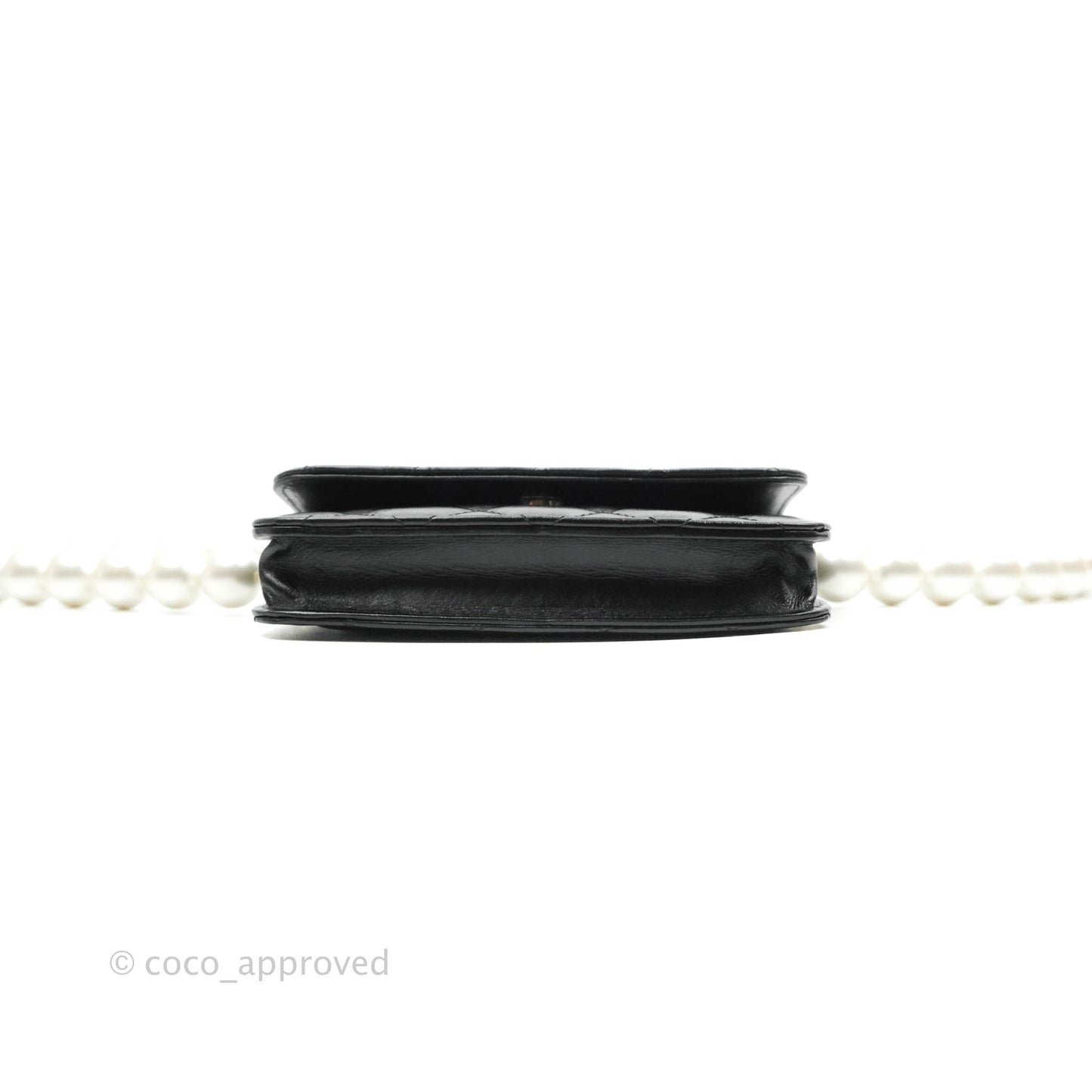 Chanel Imitation Pearls Clutch with Chain Black Shiny Calfskin Gold Hardware