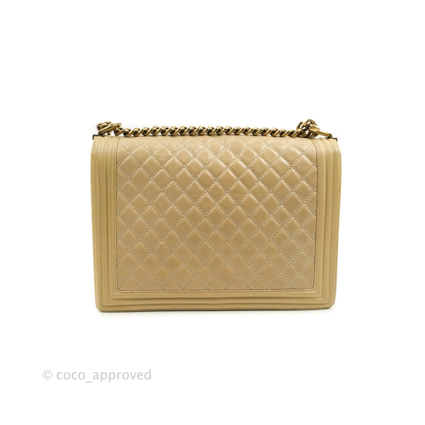 Chanel Quilted Large Boy Beige Aged Calfskin Aged Gold Hardware
