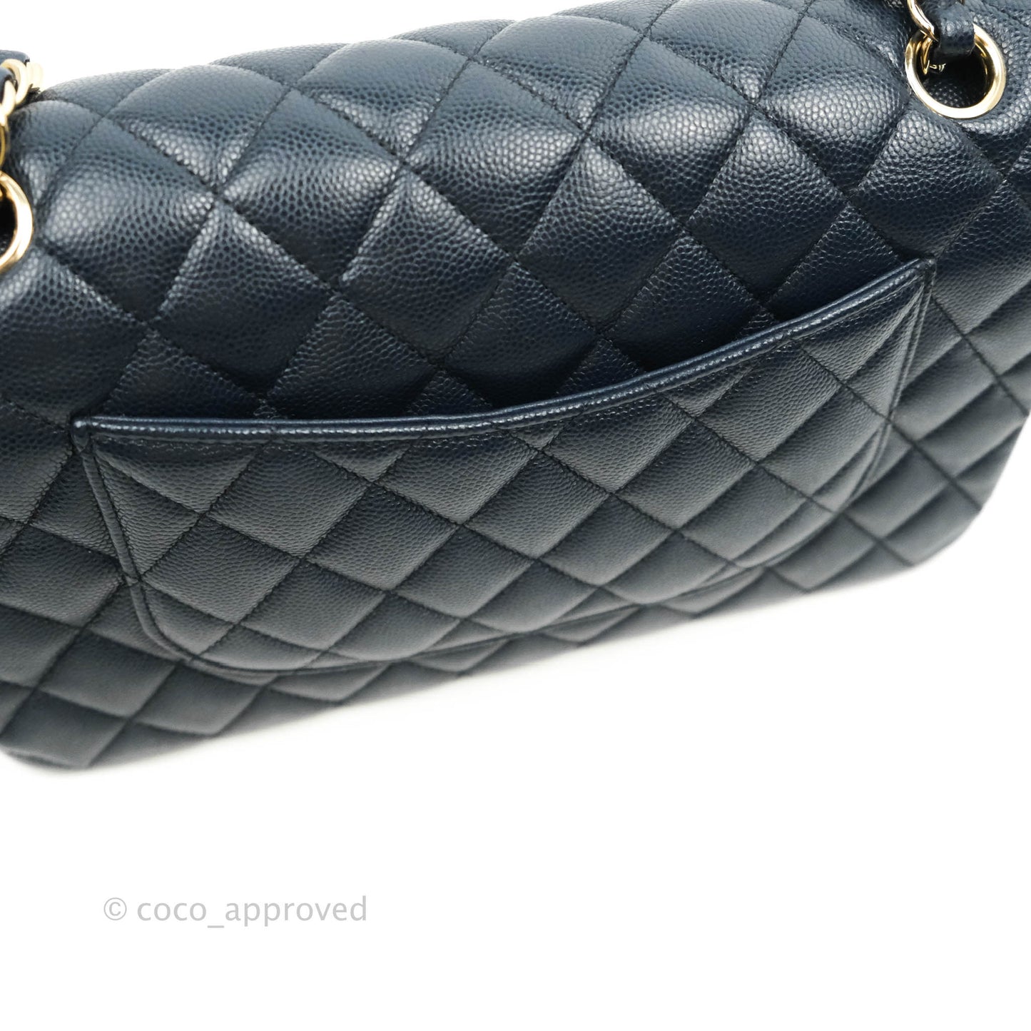 Chanel Classic M/L Medium Flap Quilted Navy Caviar Gold Hardware