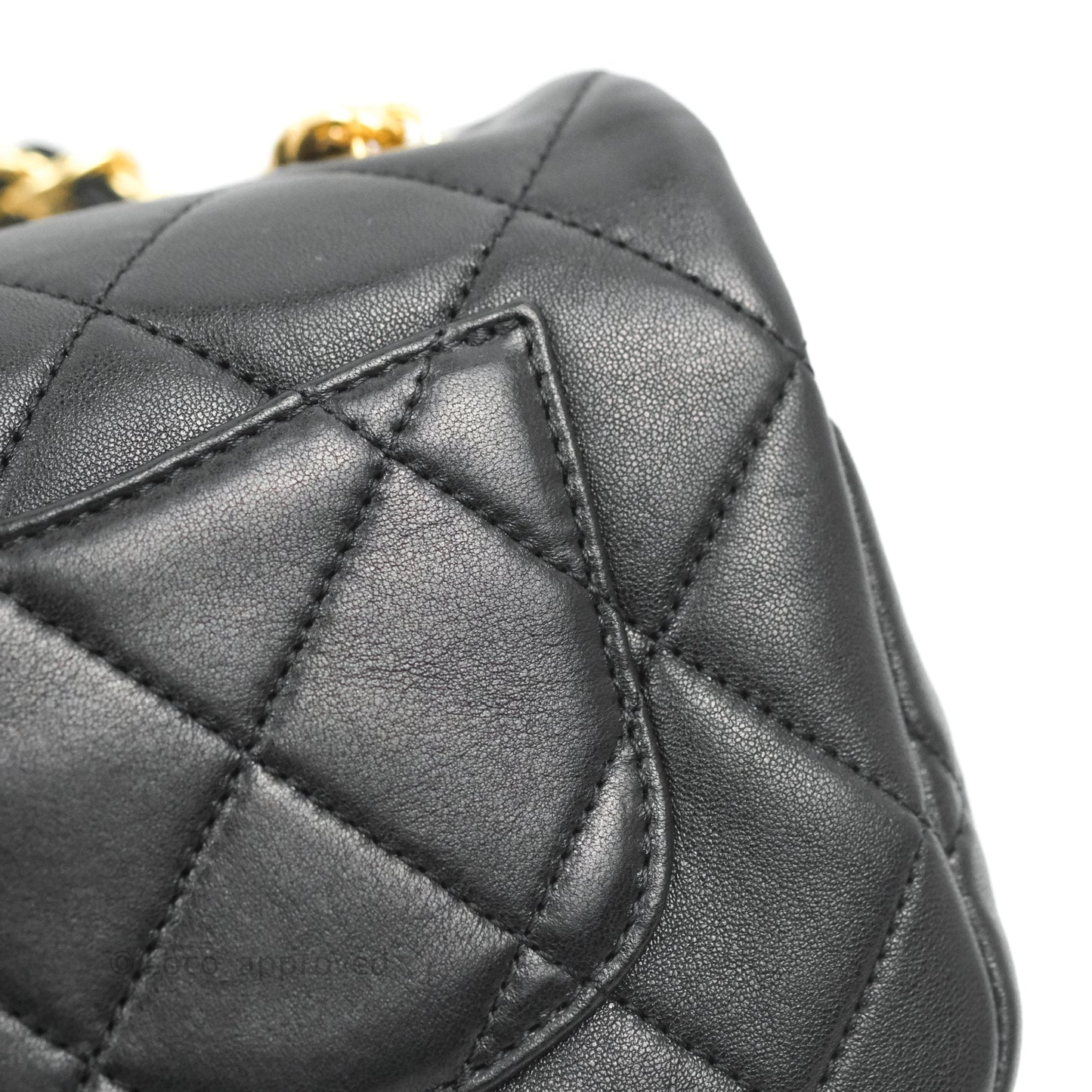Chanel Quilted Mini Flap Bag With Chanel Logo Top Handle Lambskin Calfskin Mixed Fibers Gold Hardware
