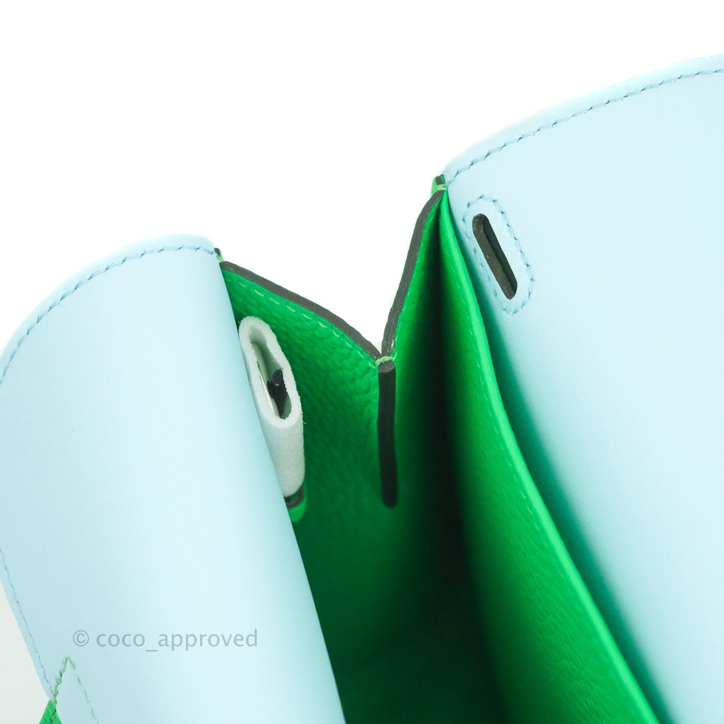 Hermès Halzan 25 Vert Comics/ Bleu Zephyr Clemence Palladium Hardware