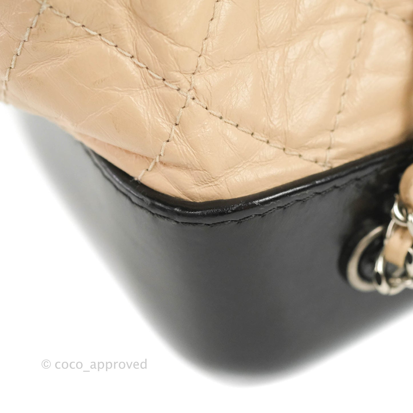 Chanel Small Gabrielle Backpack Beige Black Aged Calfskin