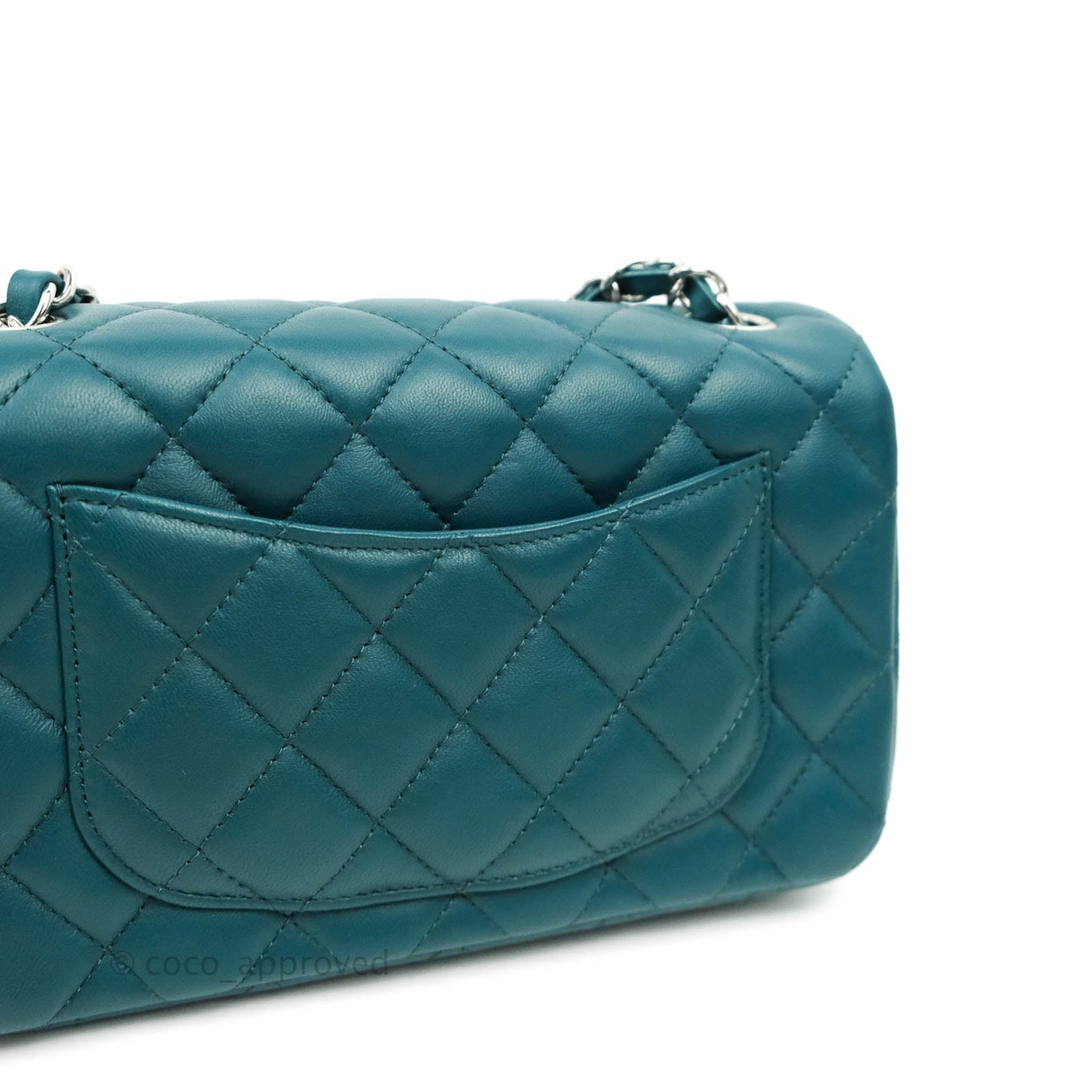 Chanel Quilted Mini Rectangular Lambskin Teal Silver Hardware