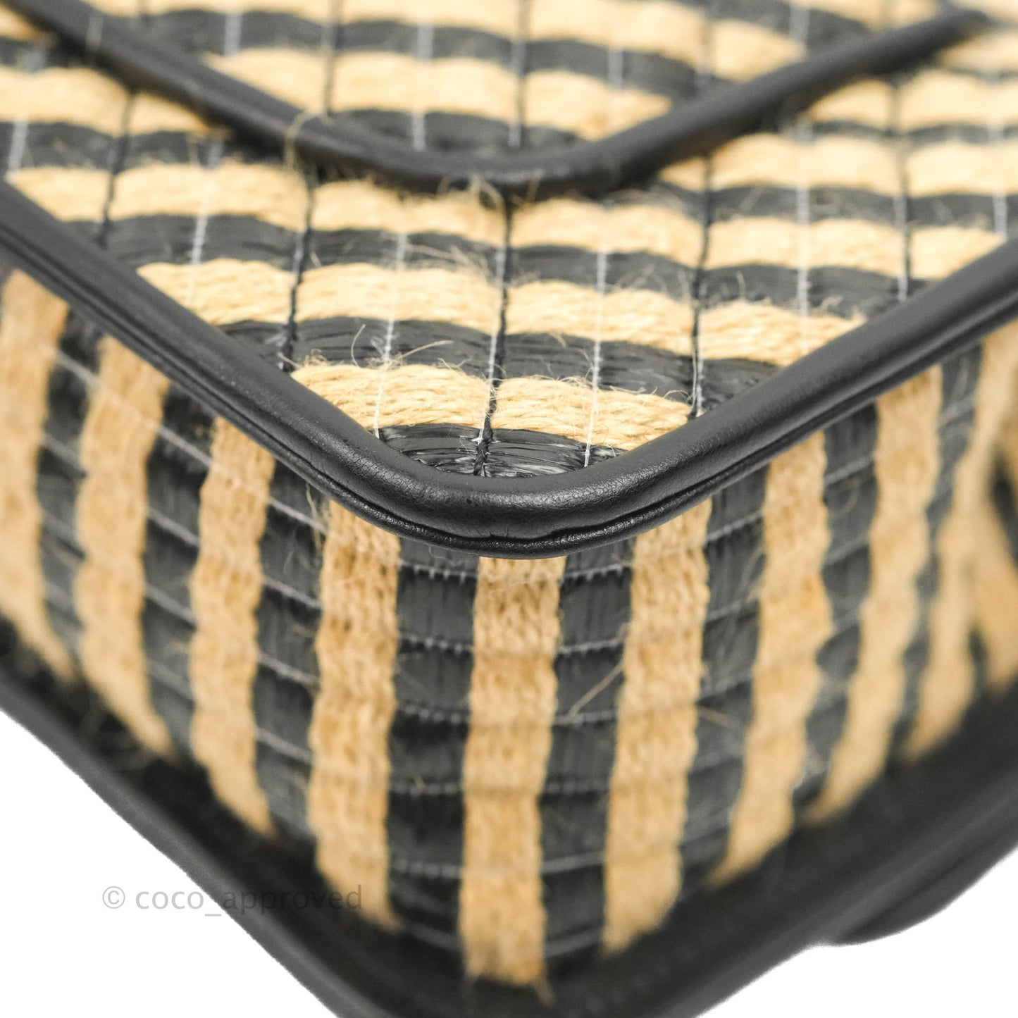 Chanel Quilted Mini Rectangular Flap Raffia Jute Thread Black & Beige Gold Hardware