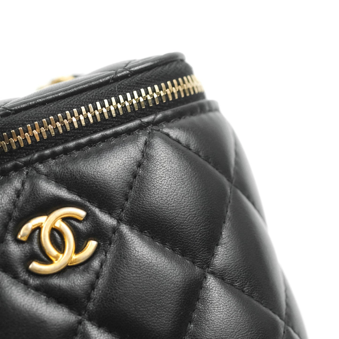 Chanel Classic Mini Pearl Crush Vanity With Chain Black Lambskin Aged Gold Hardware