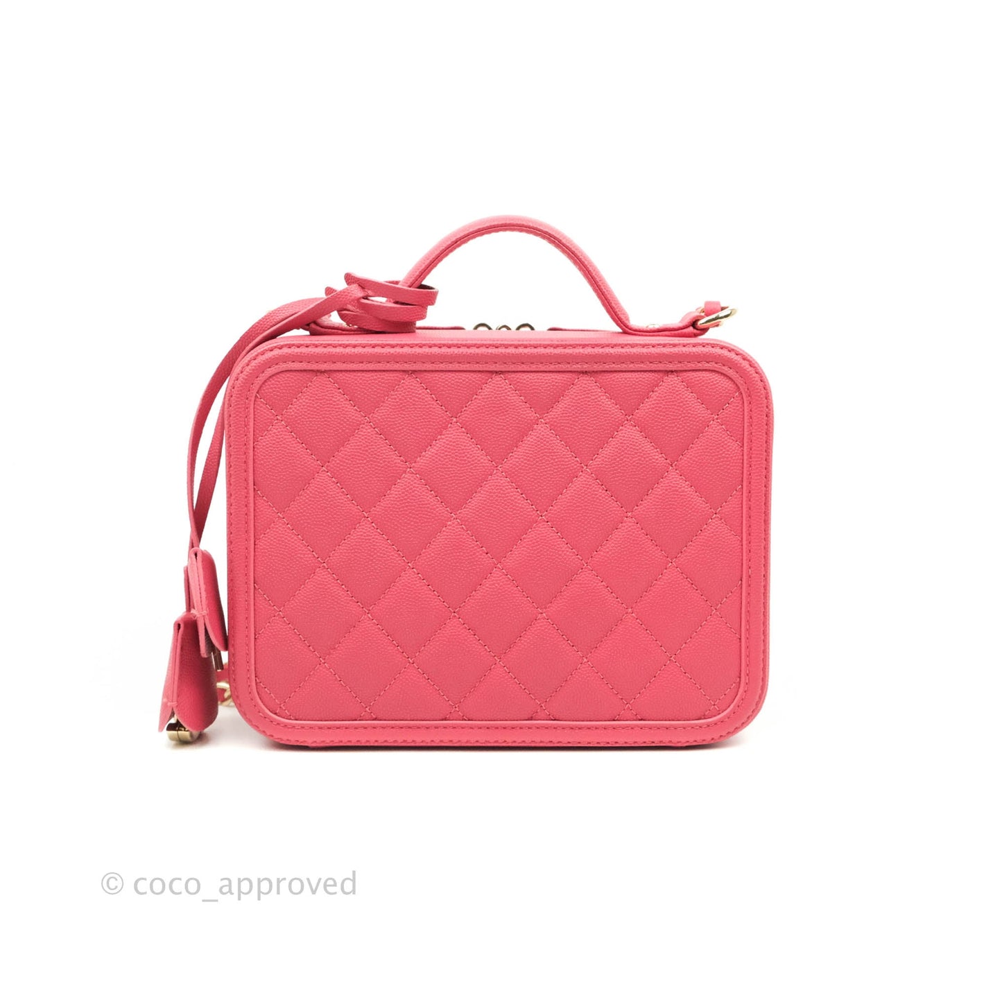 Chanel Quilted Medium CC Filigree Vanity Case Rosy Pink Caviar Gold Hardware