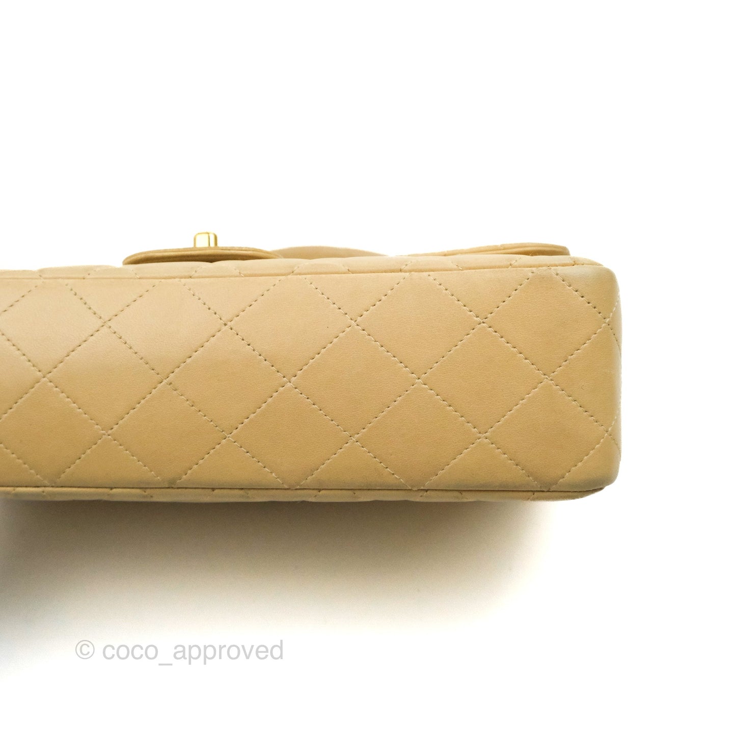 Chanel Vintage Top Handle Flap Bag Beige Lambskin 24K Gold Hardware