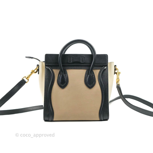 Celine Nano Luggage Grained Calfskin Gold Hardware White/Black/Beige