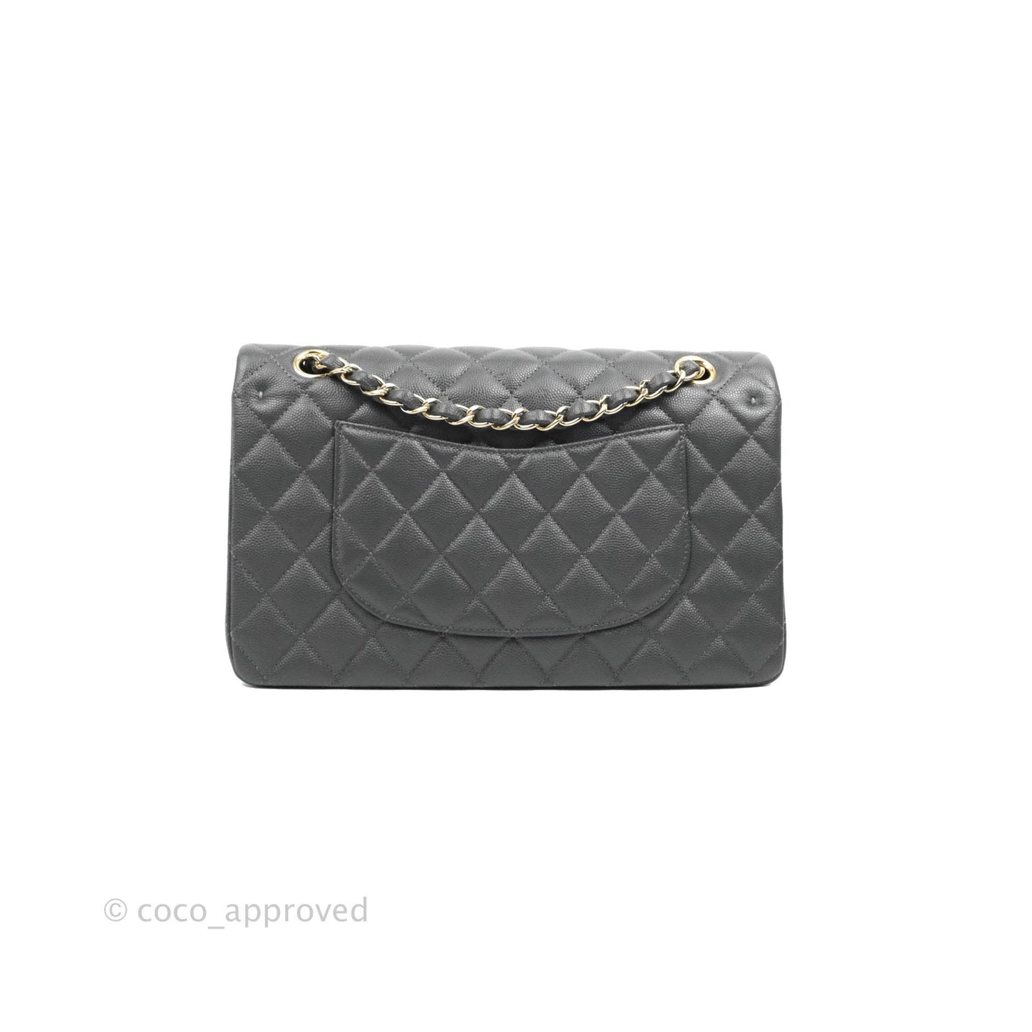 Chanel Classic M/L Medium Flap Quilted Dark Grey Caviar Gold Hardware 21B