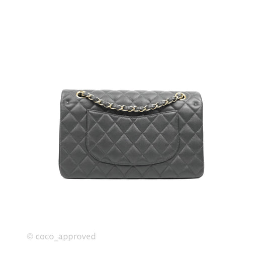 Chanel Classic M/L Medium Flap Quilted Dark Grey Caviar Gold Hardware 21B