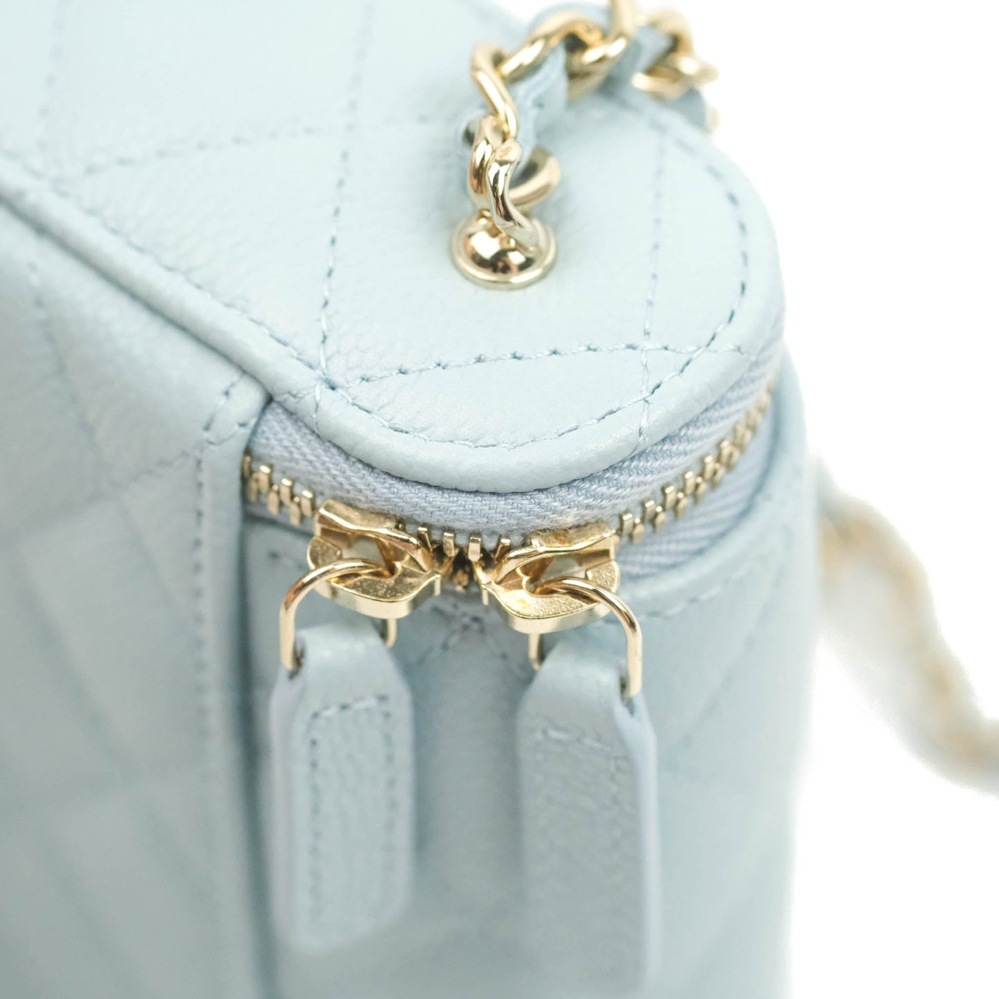 Chanel Classic Mini Vanity With Chain Light Blue Caviar Gold Hardware