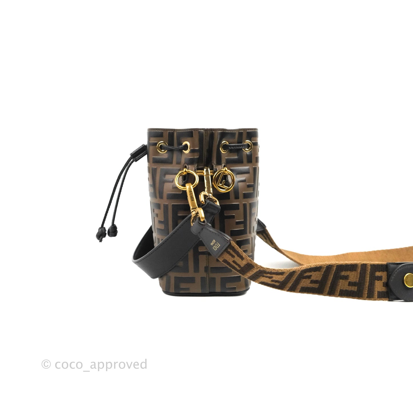 Fendi Mini Mon Tresor Bucket Bag FF Motif Brown