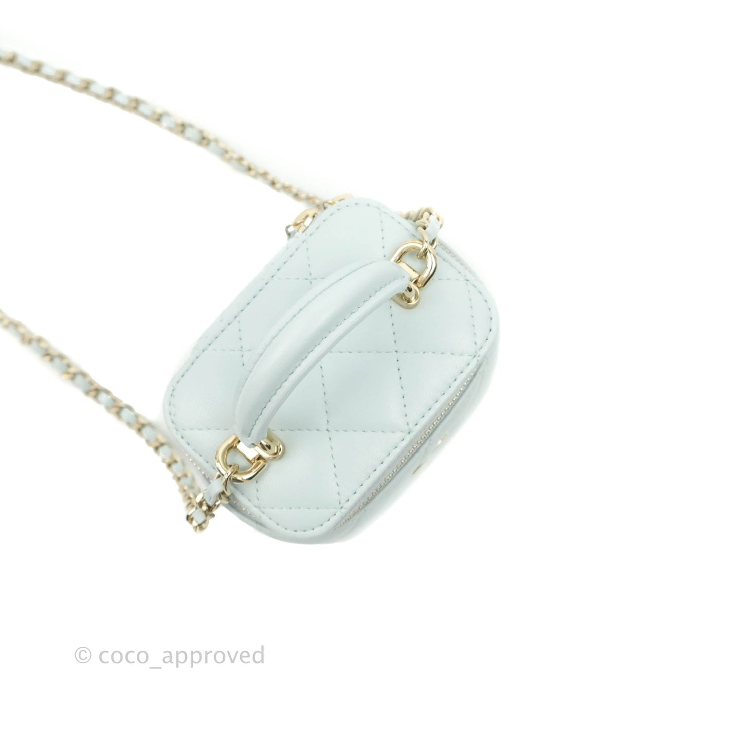 Chanel Mini Top Handle Vanity With Chain Light Blue Lambskin Gold Hardware