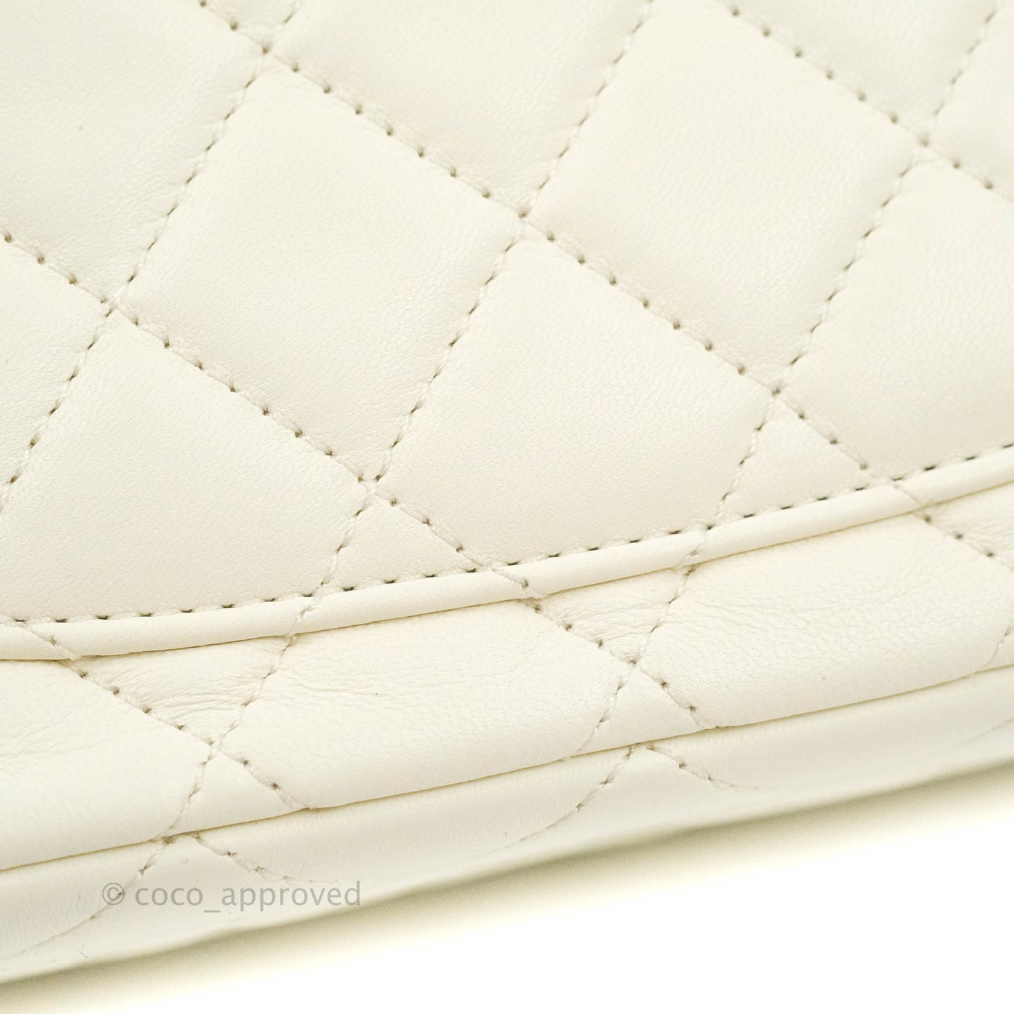 Chanel Mini Rectangular Pearl Crush Quilted White Lambskin Aged Gold Hardware