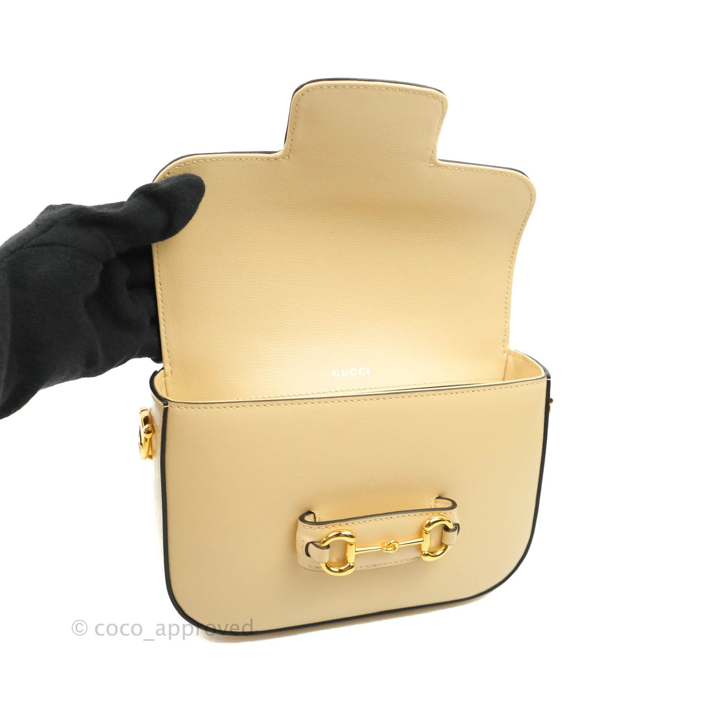 Gucci 1955 Horsebit Mini Shoulder Bag Beige Calfskin Gold Hardware