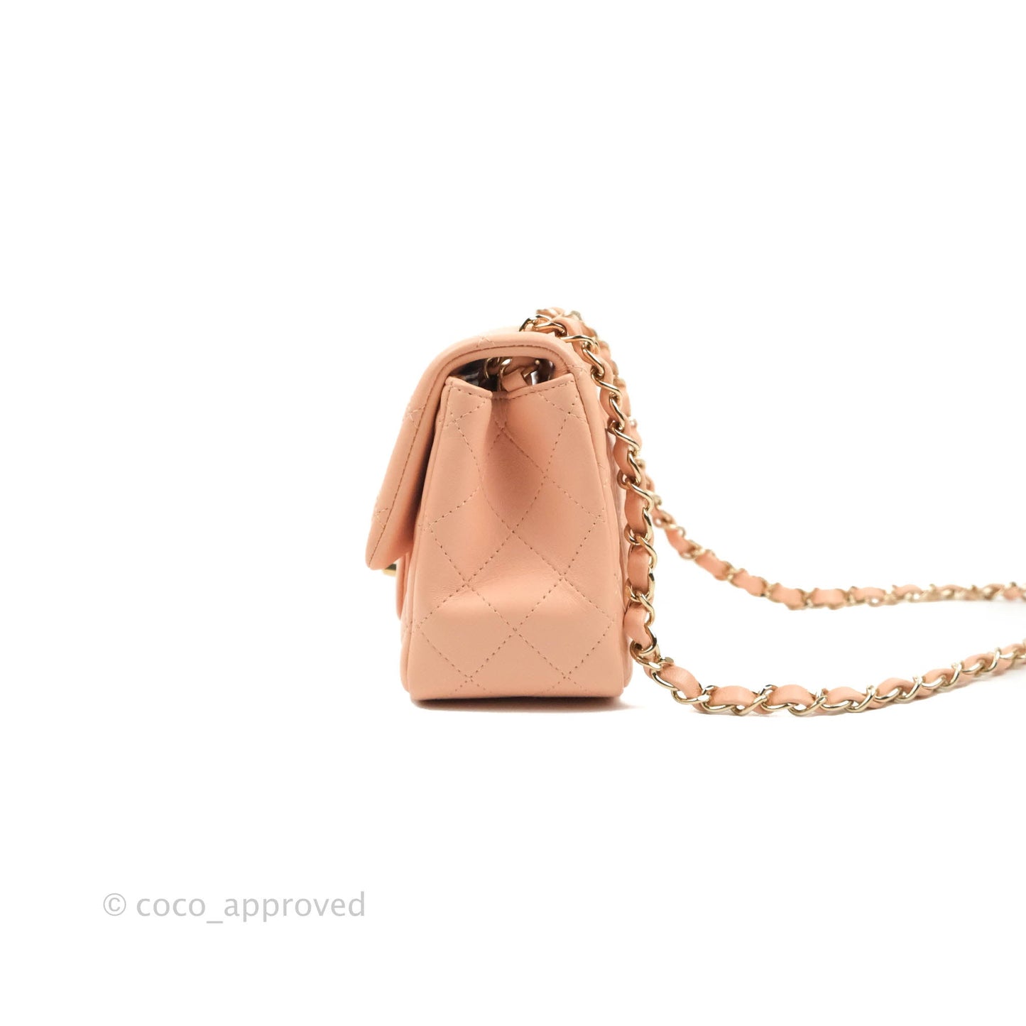 Chanel Quilted Mini Square Lambskin Light Beige Pink Gold Hardware
