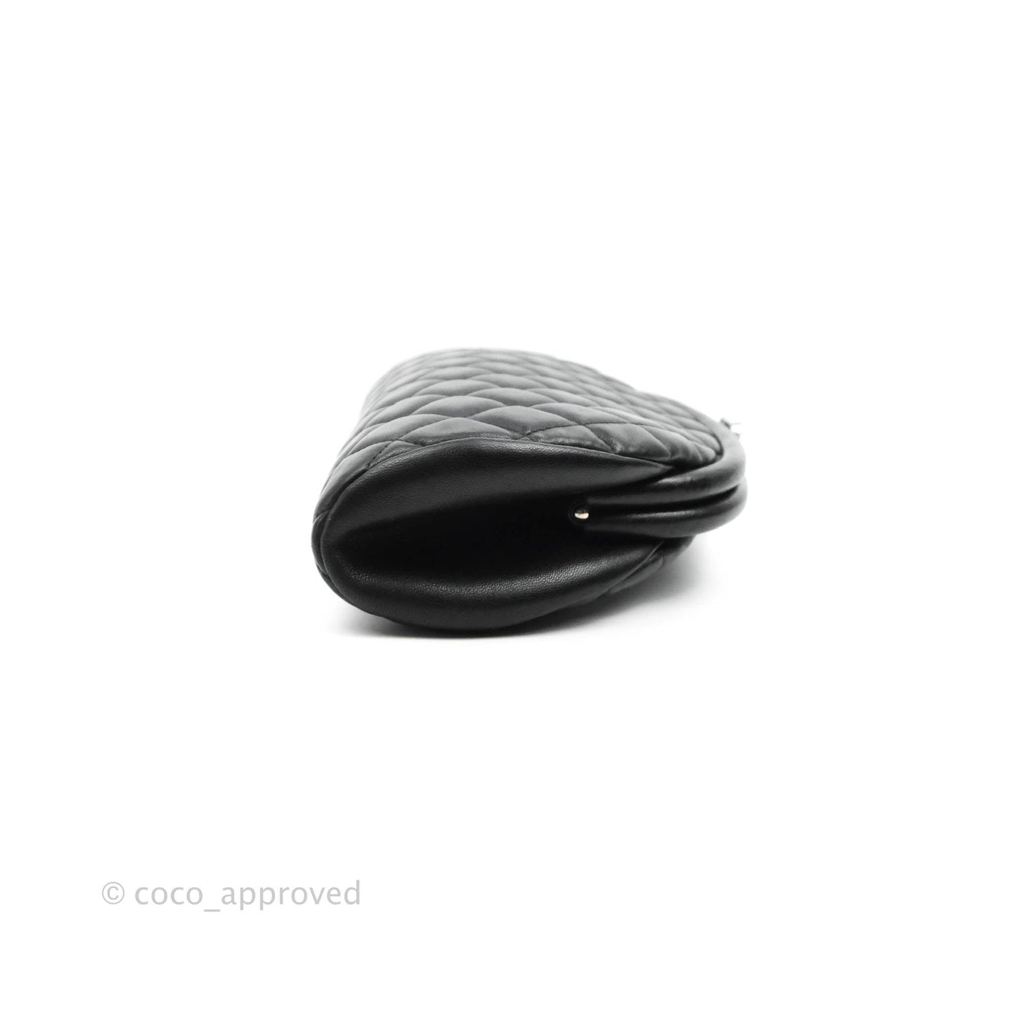 Chanel Quilted Timeless Kisslock Clutch Black Lambskin Silver Hardware