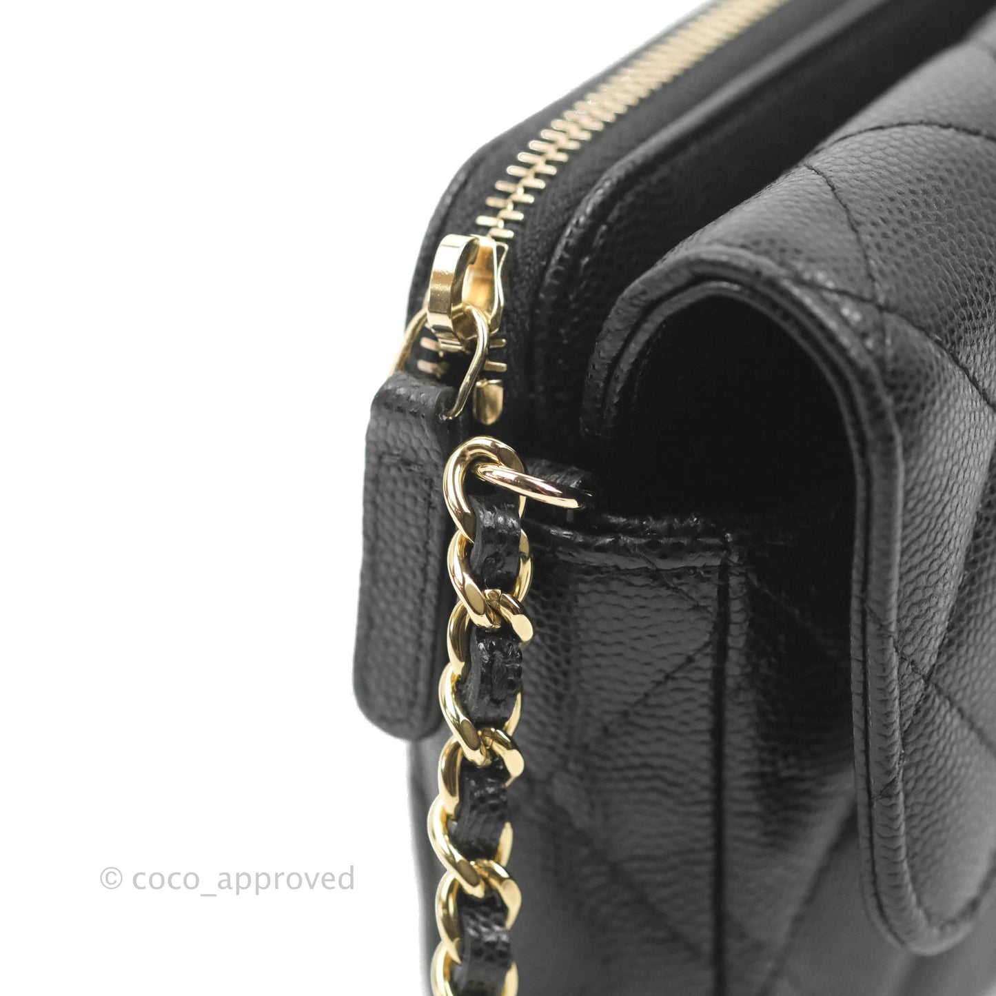 Chanel Classic Flap Phone Holder With Chain Black Caviar Gold Hardware 22A