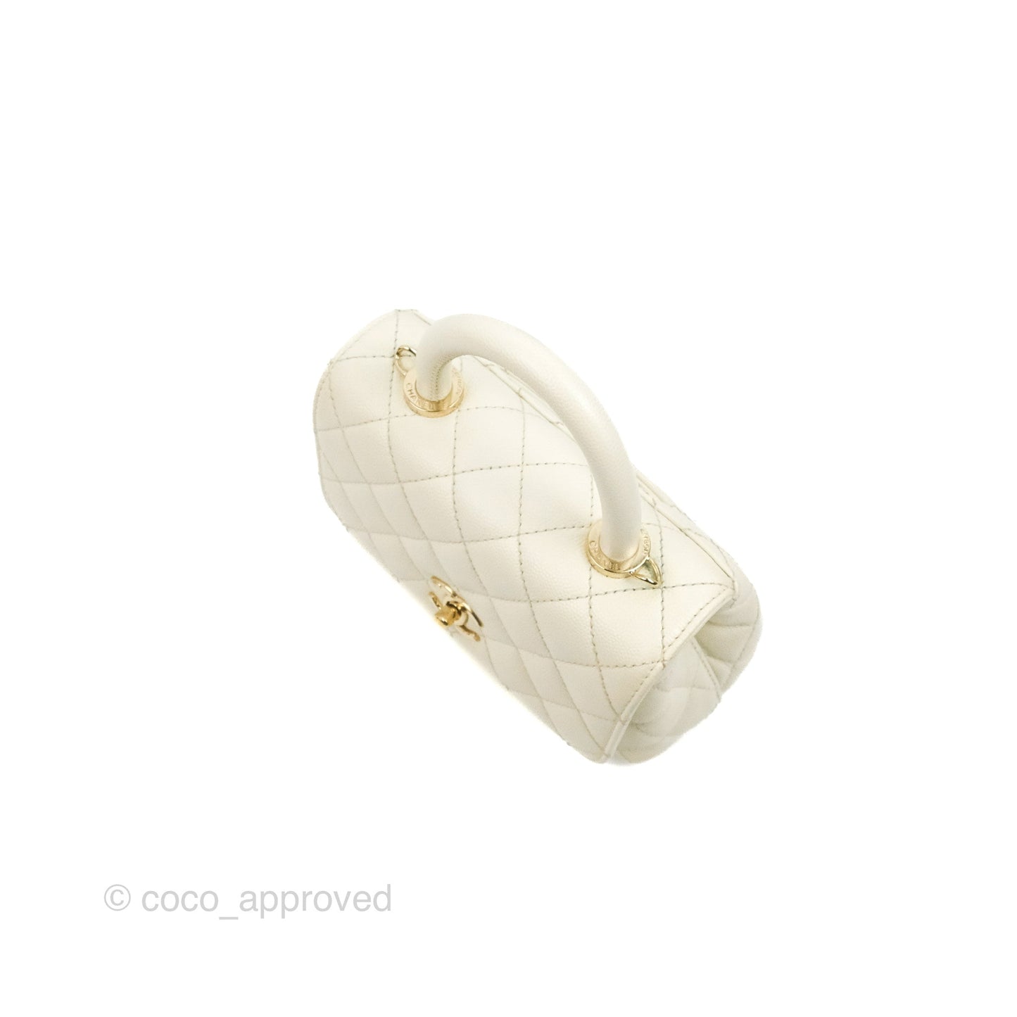 Chanel Mini Coco Handle Quilted Ivory Caviar Gold Hardware