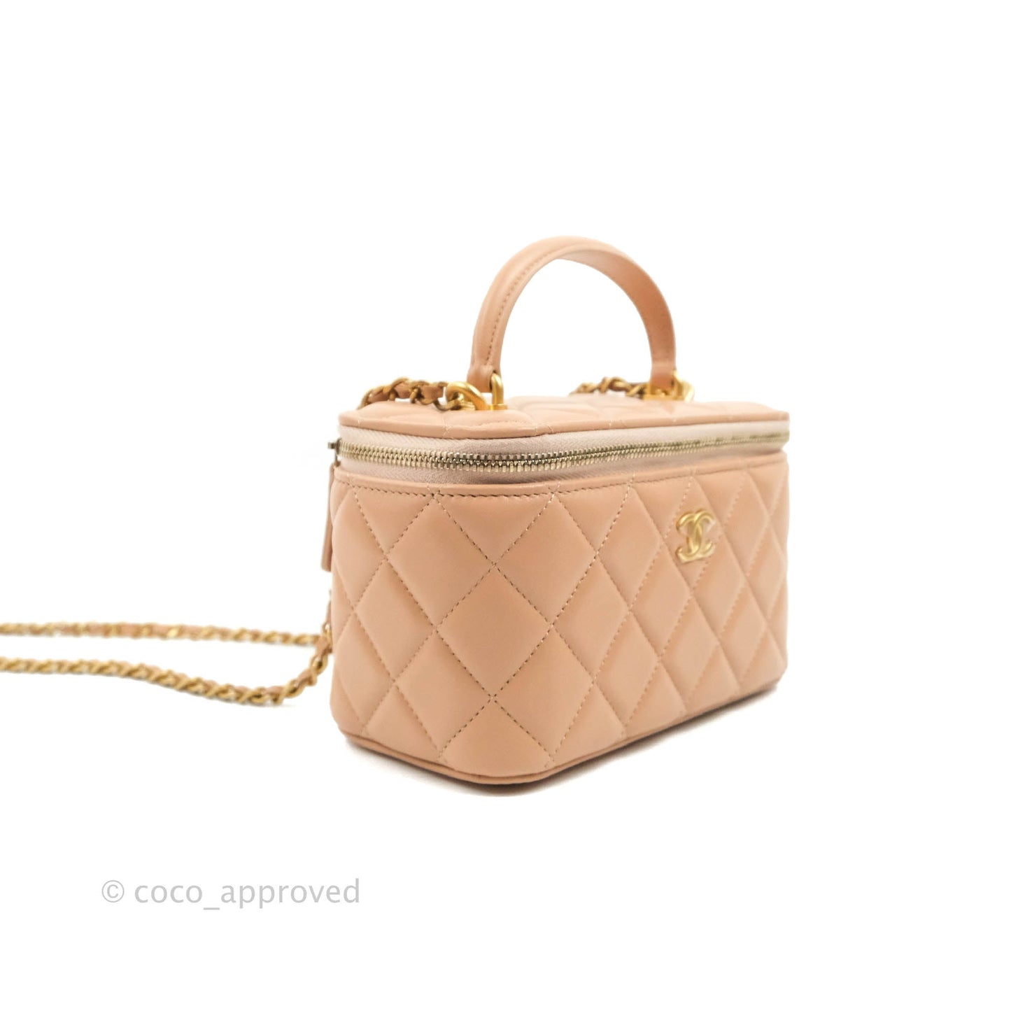 Chanel Vanity Rectangular Top Handle Beige Lambskin Gold Hardware