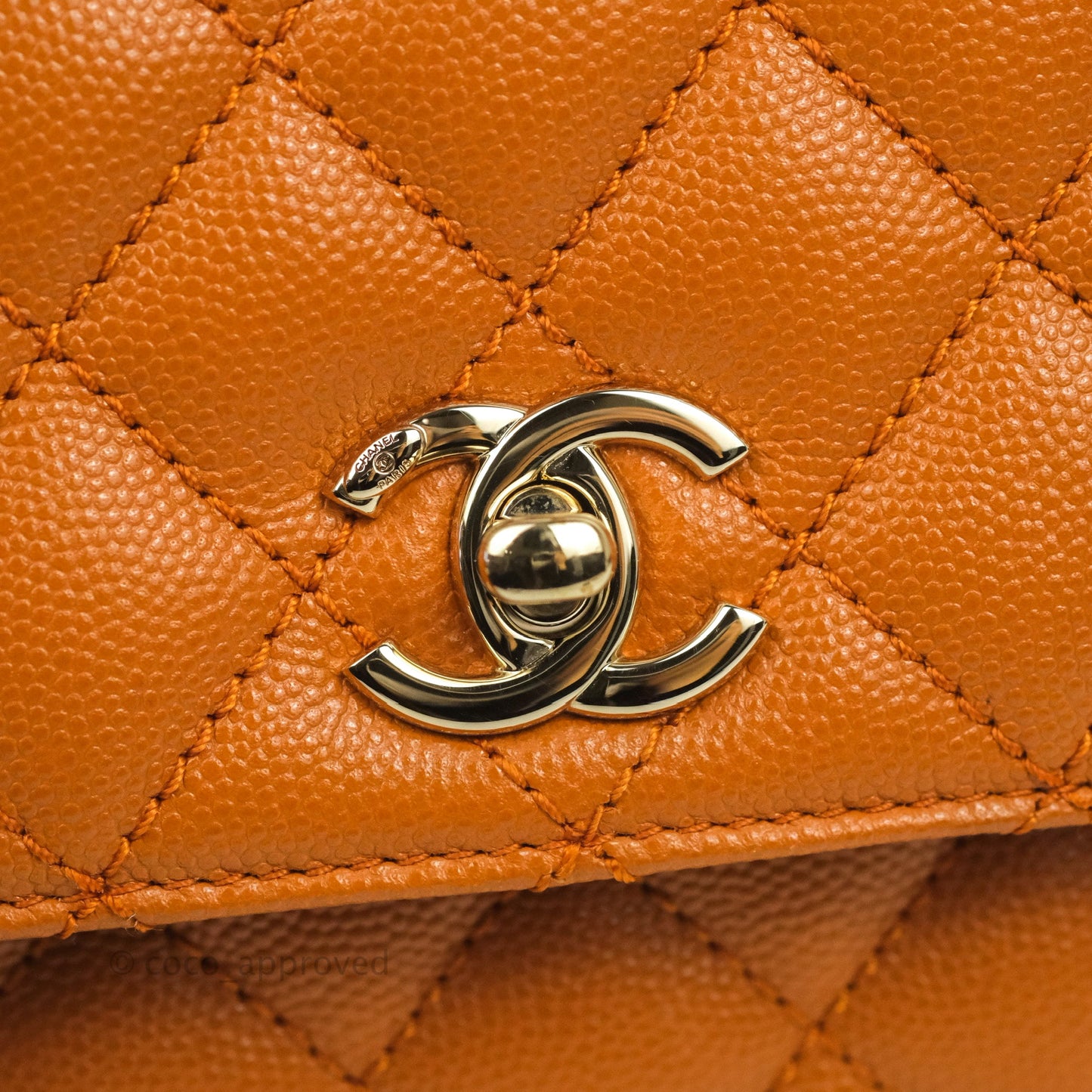 Chanel Small Coco Handle Quilted Caramel Caviar Gold Hardware 21A