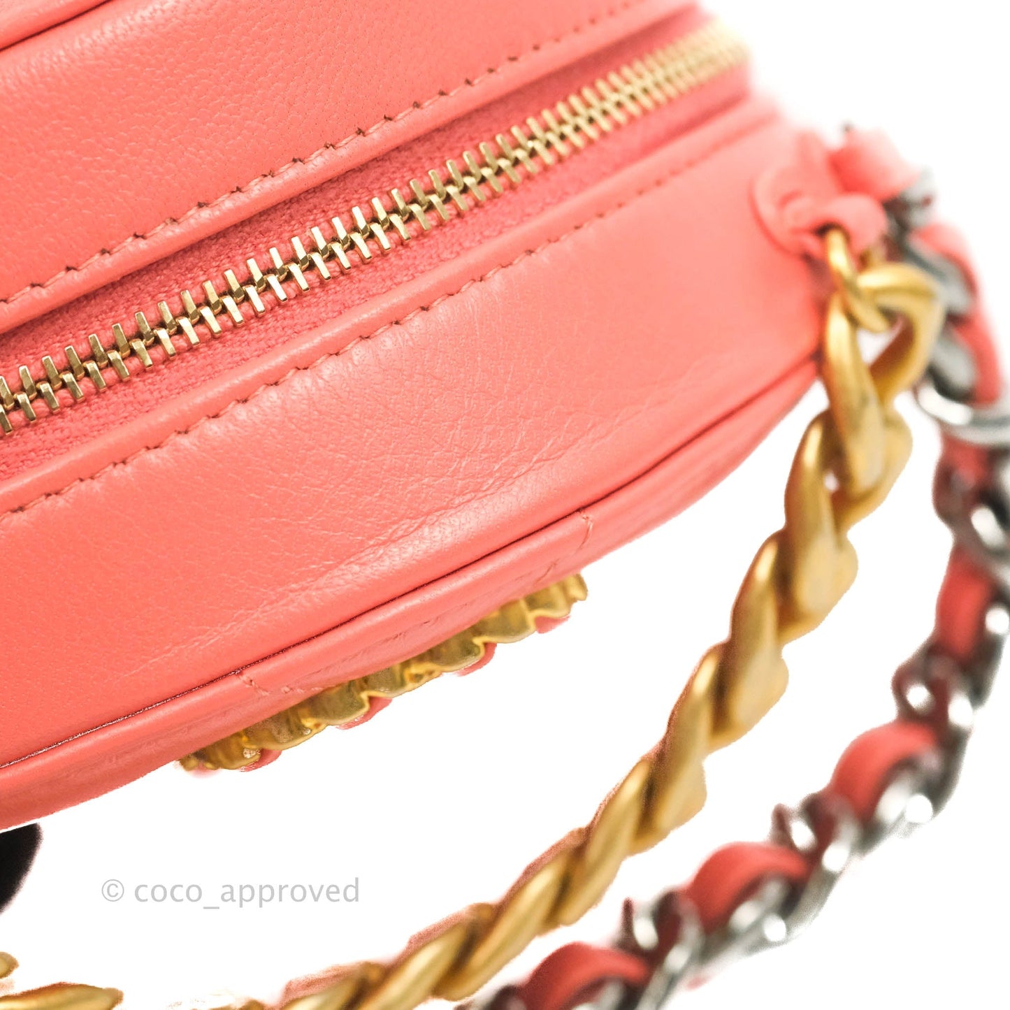 Chanel 19 Round Clutch With Chain Coral Pink Mixed Hardware