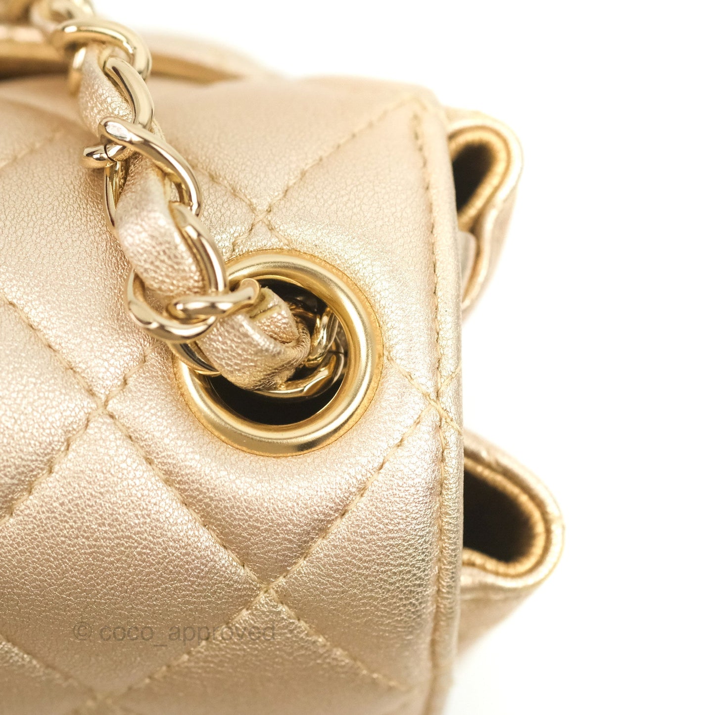 Chanel Quilted Mini Square Iridescent Gold Lambskin Gold Hardware 21P