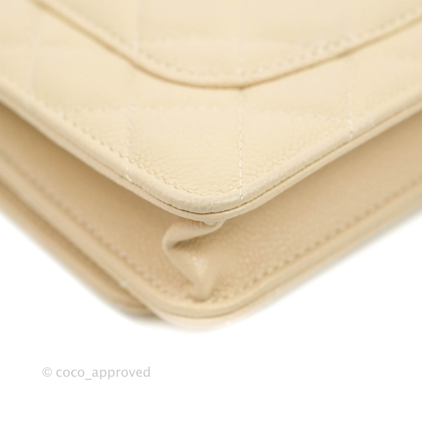 Chanel Quilted Wallet on CC Chain WOC Beige Caviar Gold Hardware