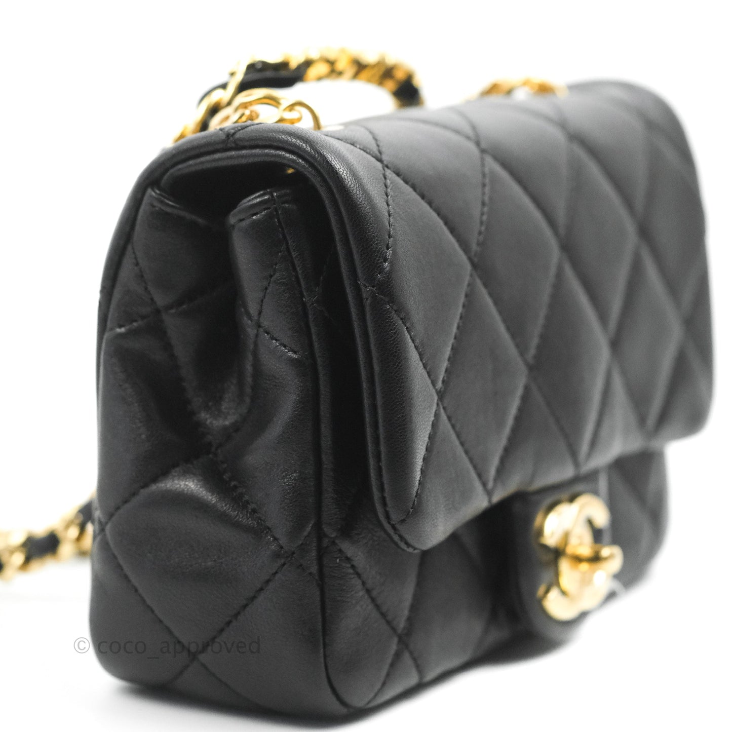 Chanel Quilted Mini Flap Bag With Chanel Logo Top Handle Lambskin Calfskin Mixed Fibers Gold Hardware