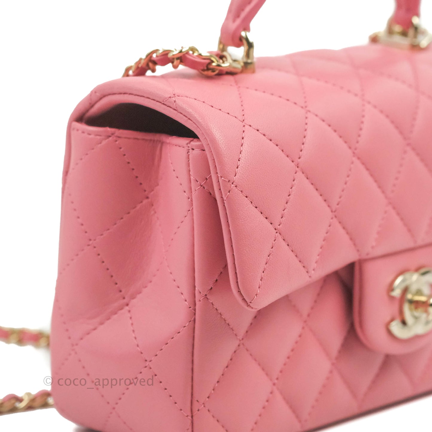 Chanel Top Handle Mini Rectangular Flap Bag Pink Lambskin Gold Hardware