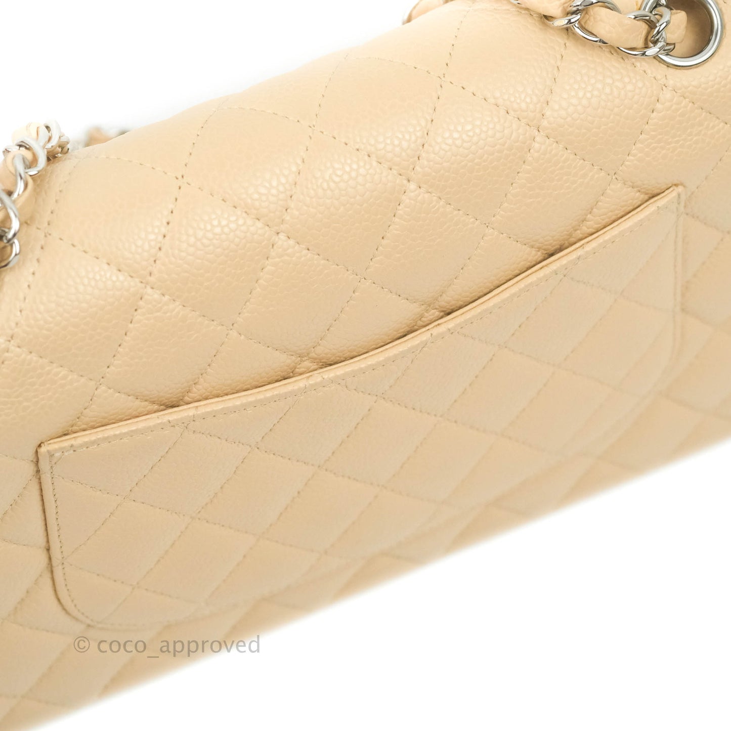 Chanel Classic M/L Medium Flap Quilted Beige Caviar Silver Hardware