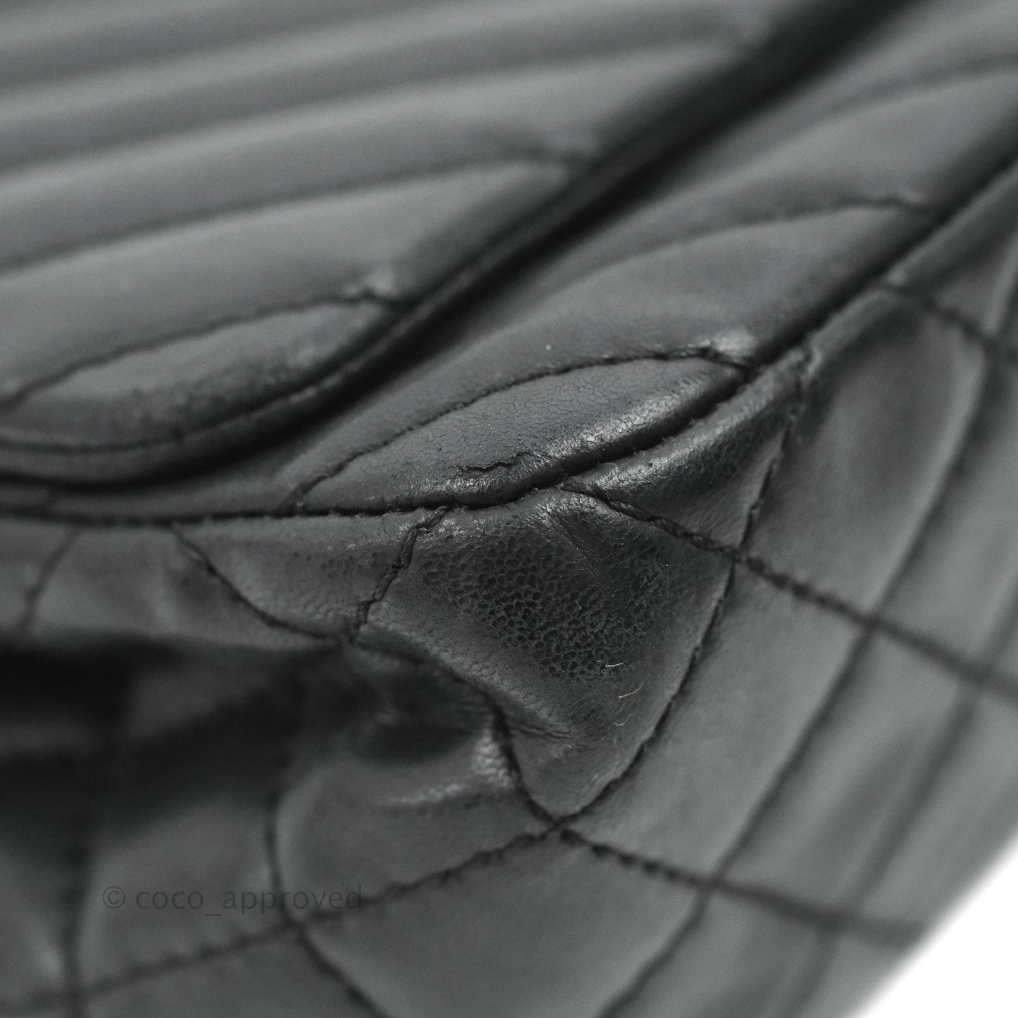 Chanel Quilted Large Single Flap Chevron Black Lambskin Silver Hardware