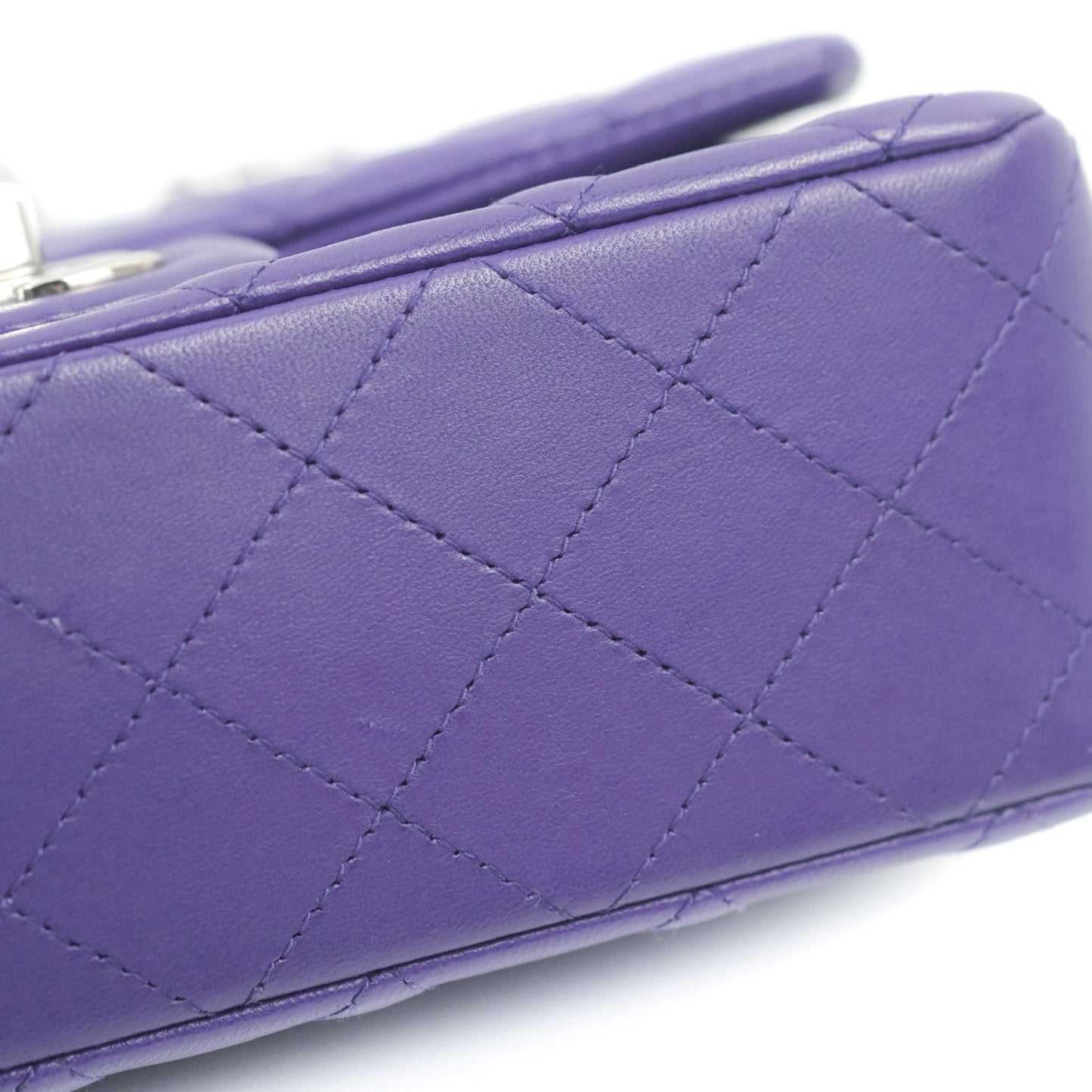 Chanel Quilted Mini Rectangular Flap Purple Lambskin Silver Hardware