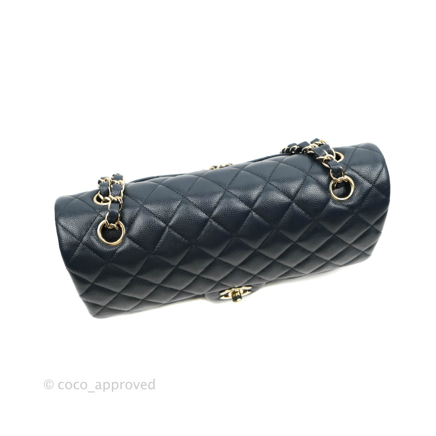 Chanel Classic M/L Medium Flap Quilted Navy Caviar Gold Hardware