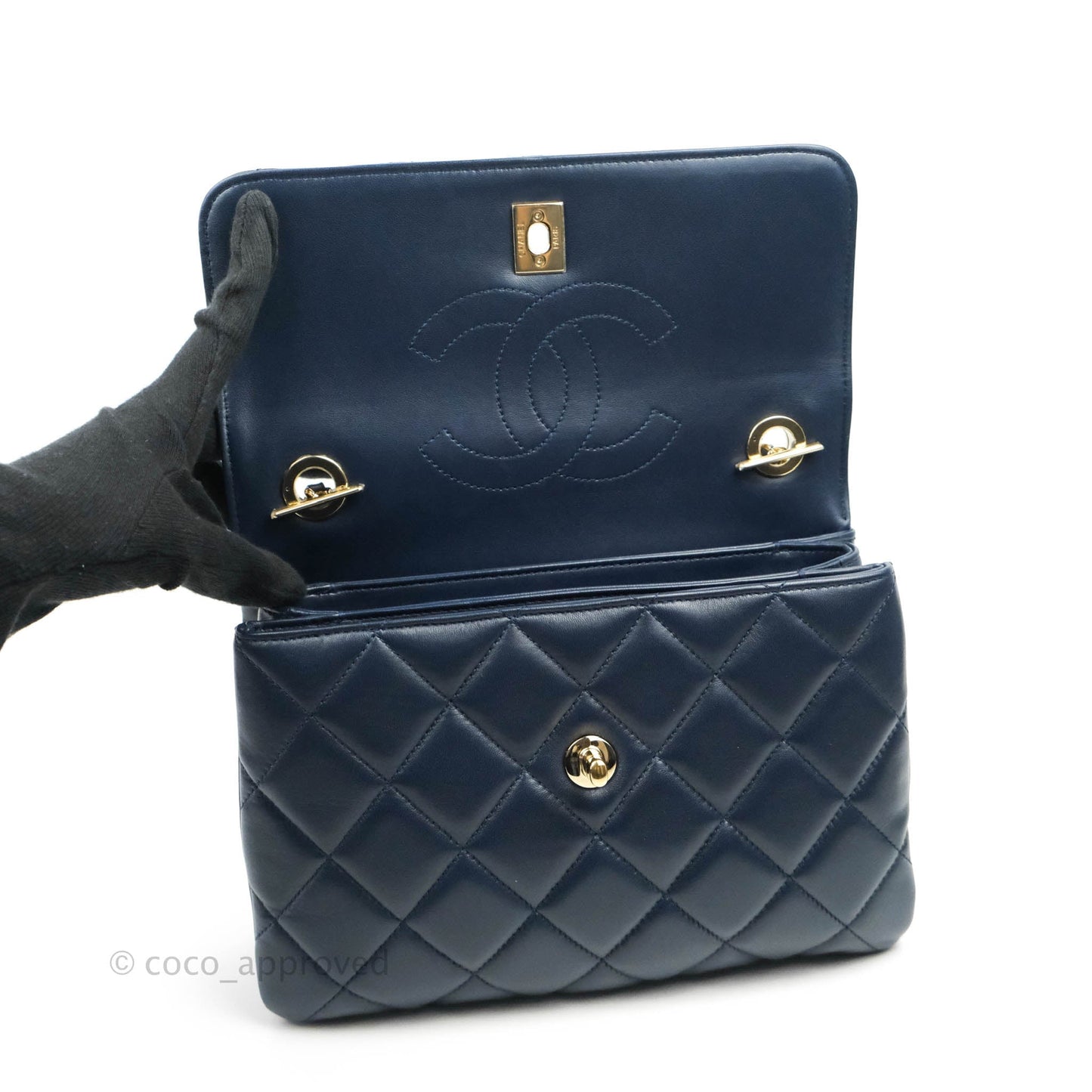 Chanel Small Trendy CC Navy Lambskin Gold Hardware