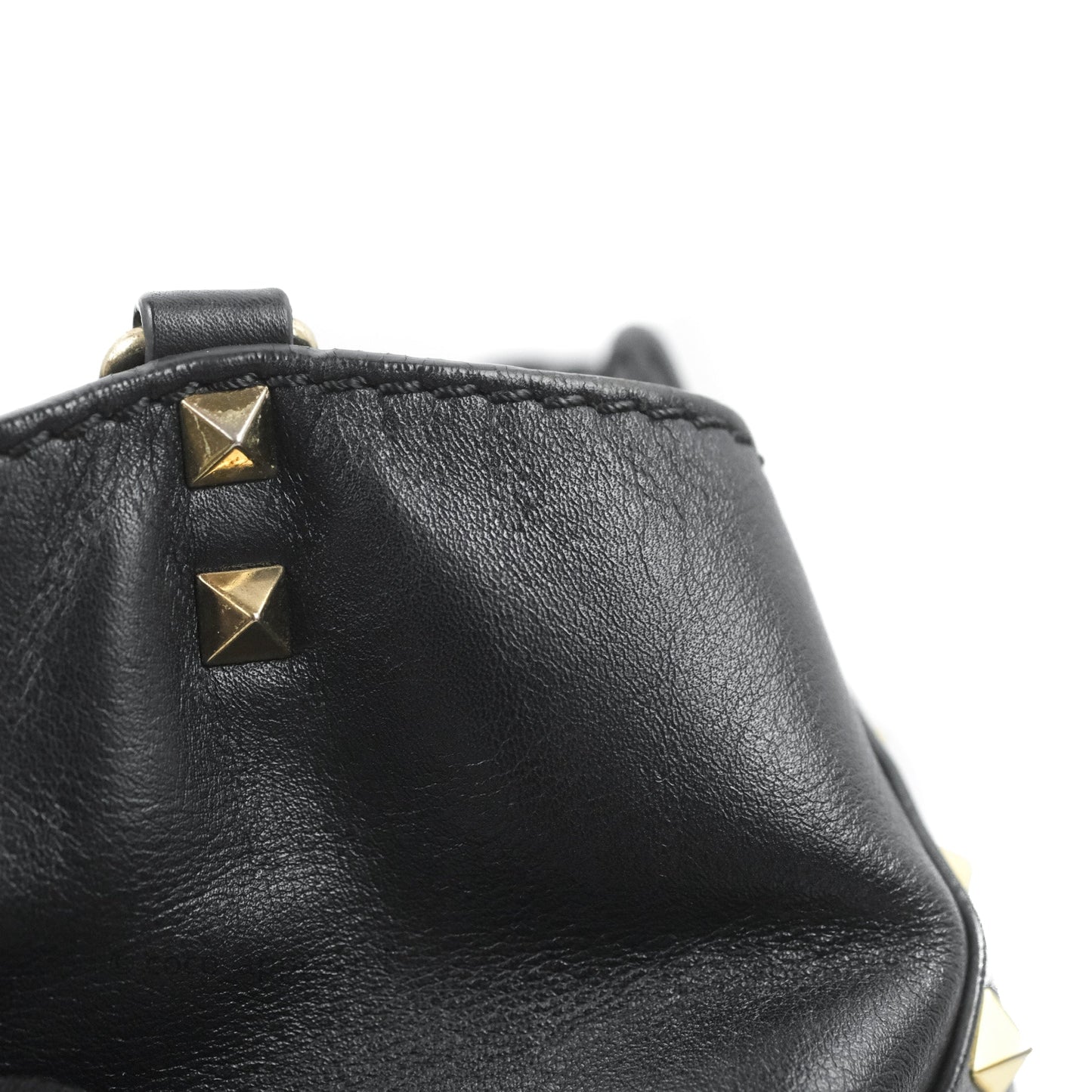 Valentino Garavani Mini Trapeze Rockstud Black Grained Calfskin Gold Hardware