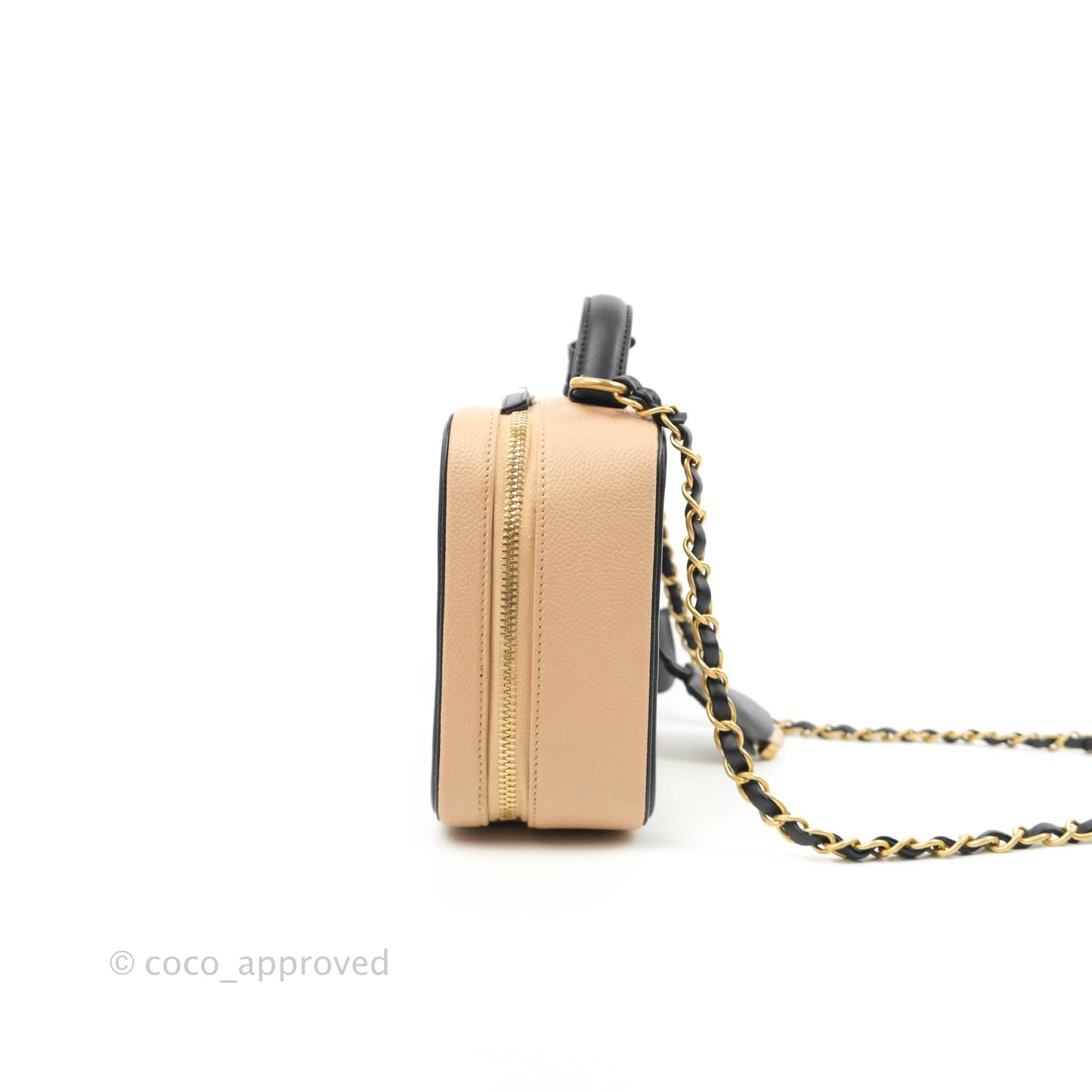 Chanel Quilted Medium CC Filigree Vanity Case Beige Caviar Aged Gold Hardware