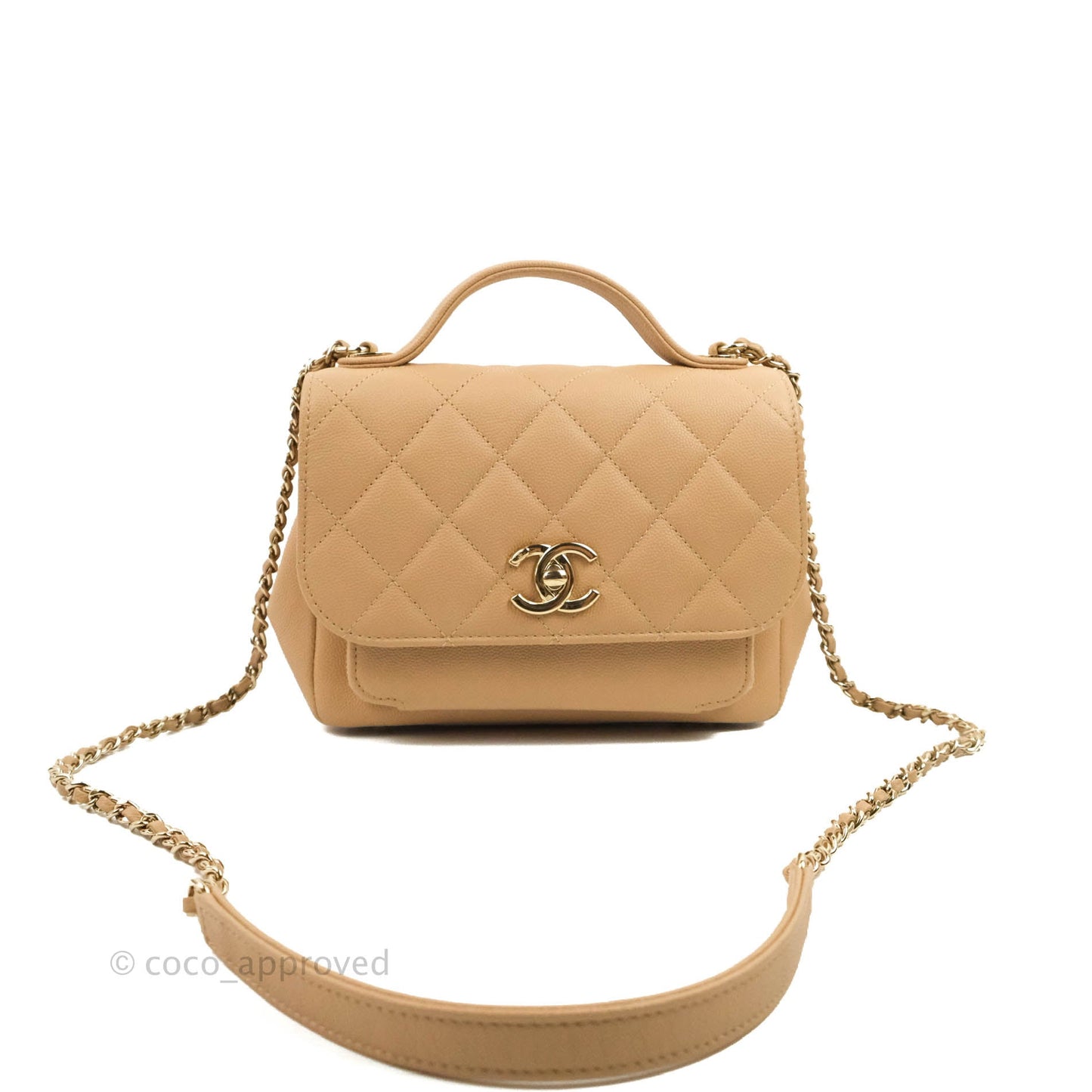 Chanel Quilted Small Business Affinity Flap Beige Caviar Gold Hardware